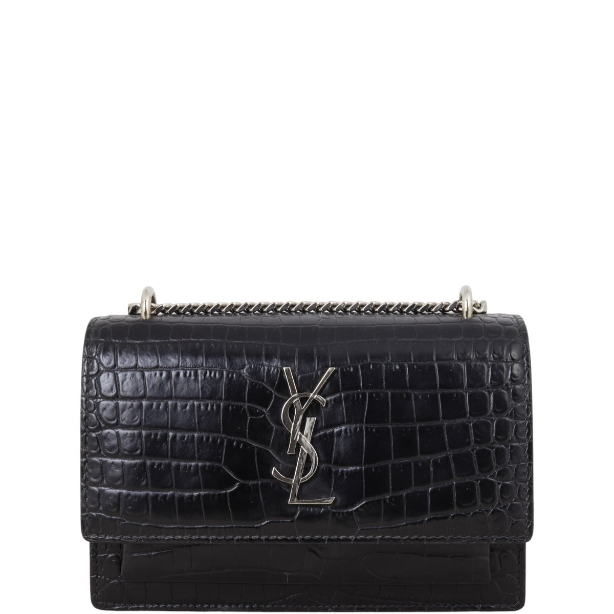 Saint Laurent Sunset Chain Wallet Croc-Embossed
