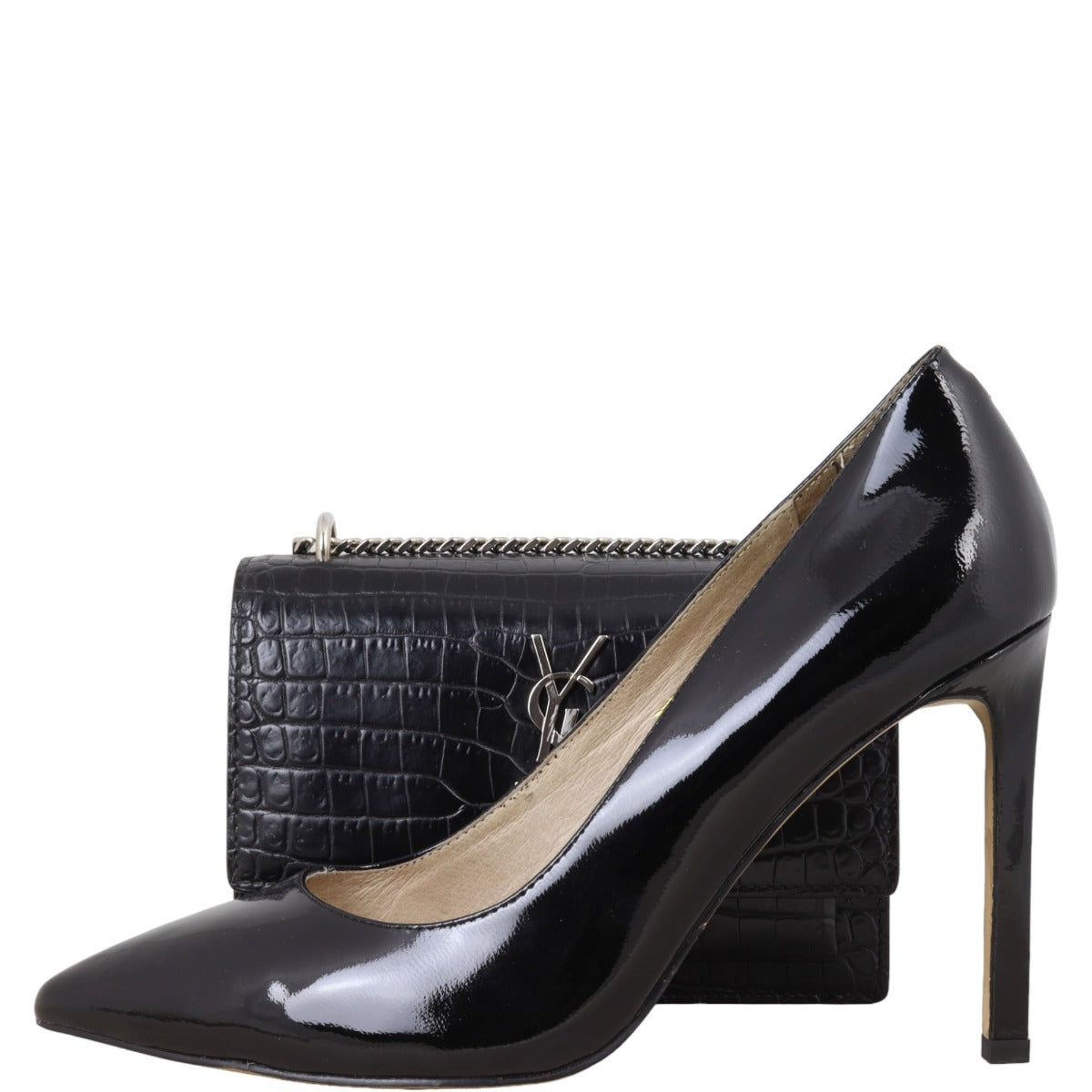 Saint Laurent Sunset Chain Wallet Croc-Embossed