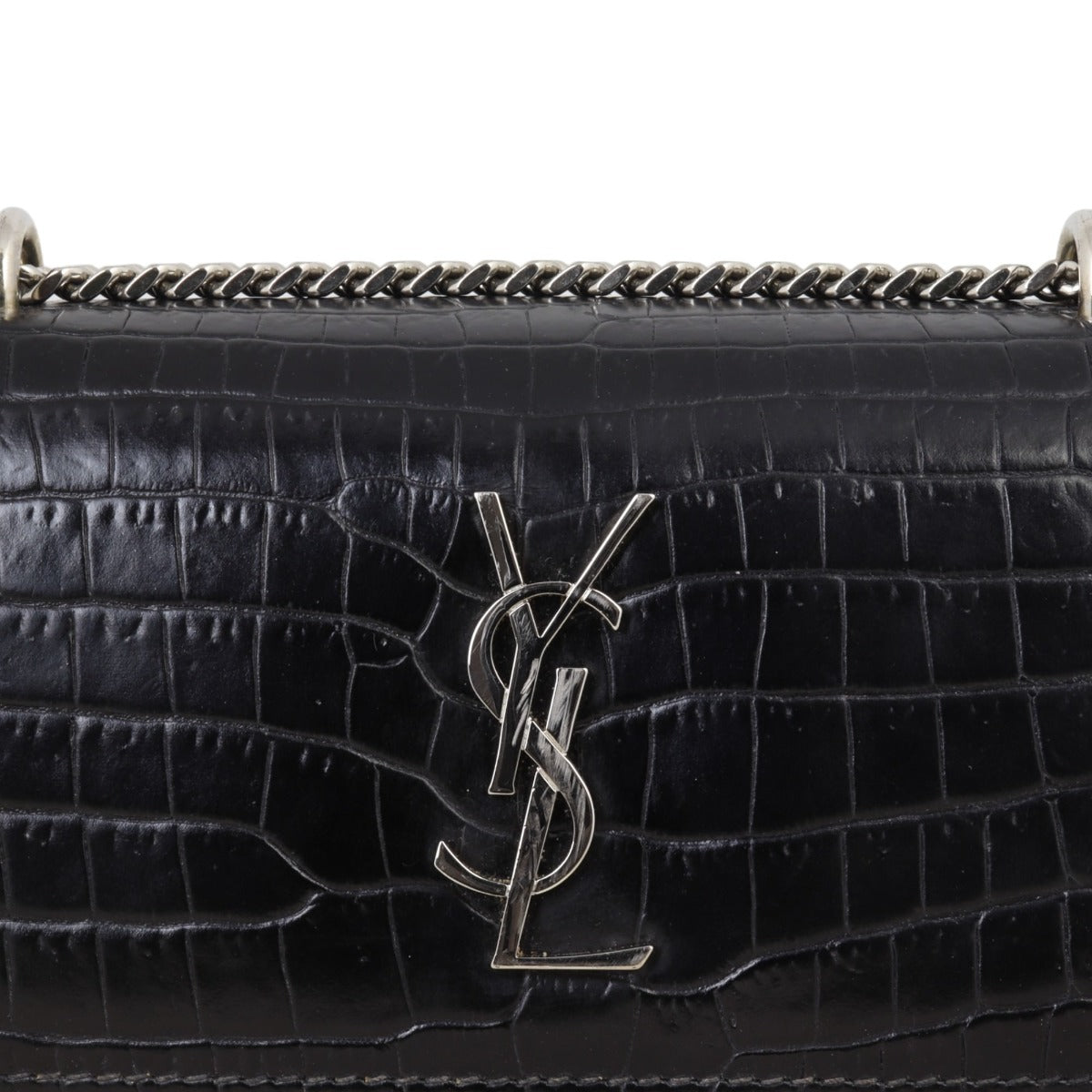 Saint Laurent Sunset Chain Wallet Croc-Embossed