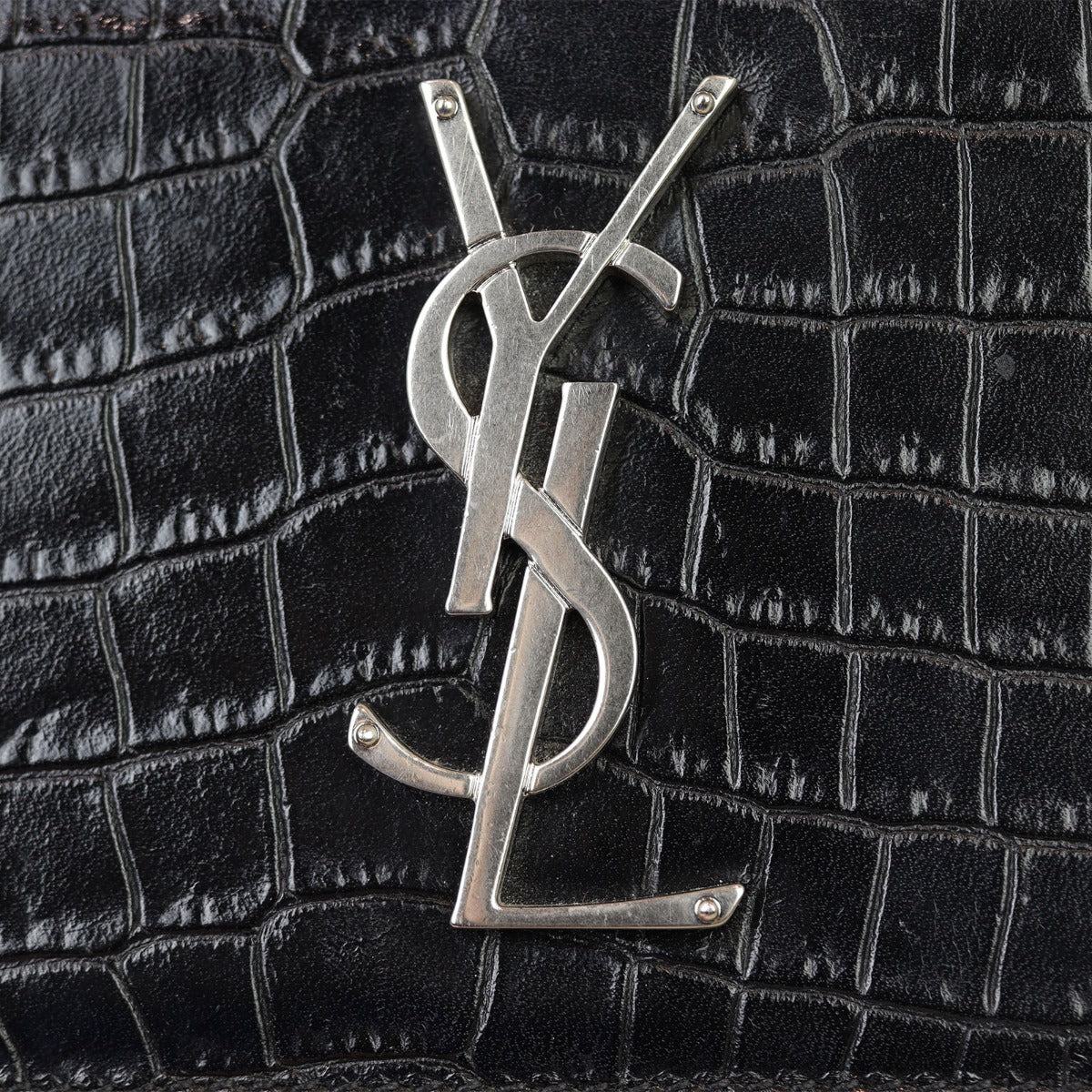 Saint Laurent Sunset Medium Croc-Embossed Hardware