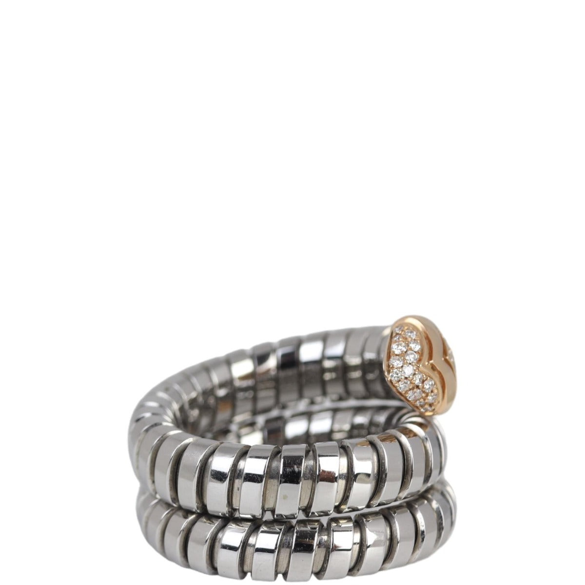 Bvlgari Serpenti Tubogas Spiral Steel 18k Rose Gold Diamond Ring