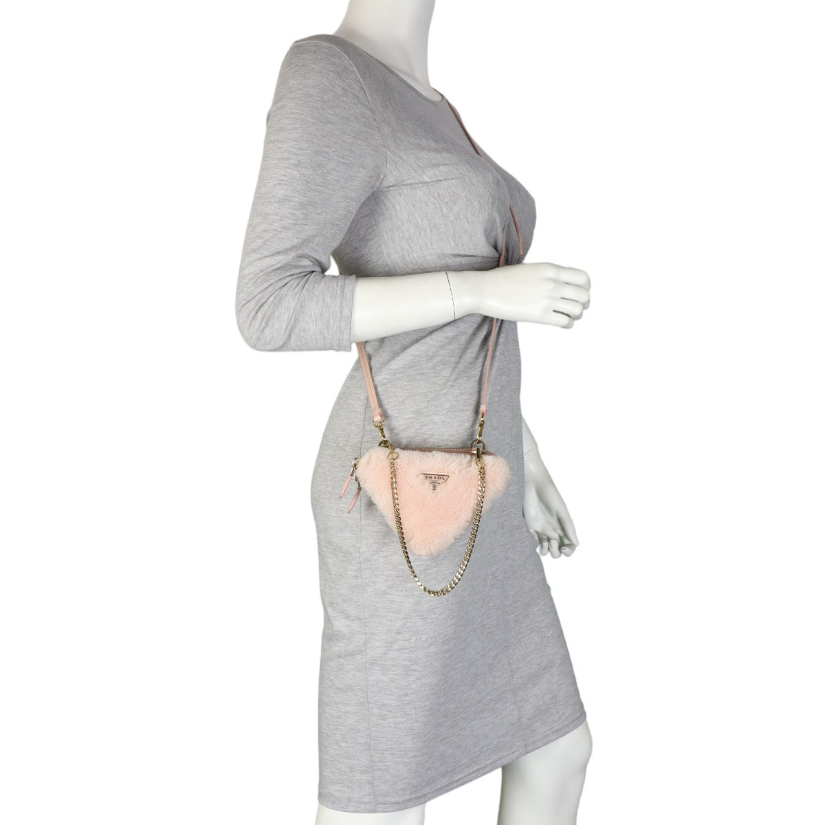 Prada Triangle Saffiano Shearling Mini Bag