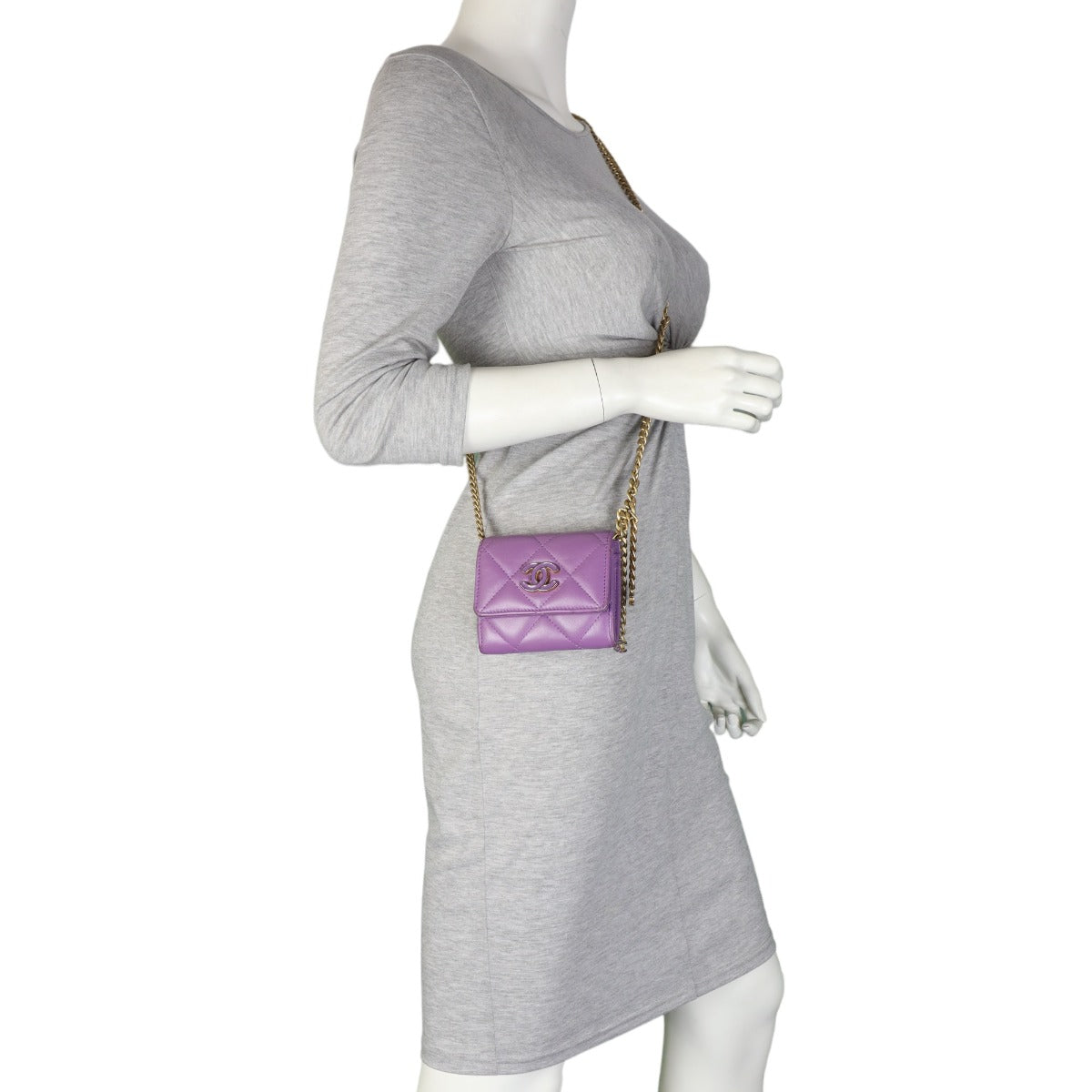 Chanel CC Card Holder on Chain | Purple