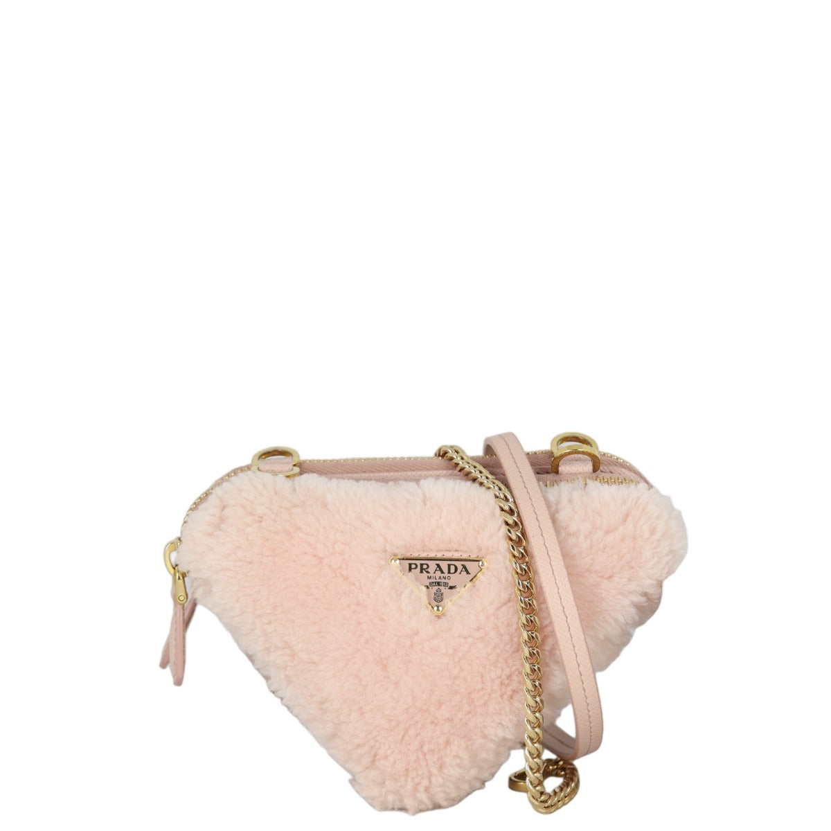 Prada Triangle Saffiano Shearling Mini Bag