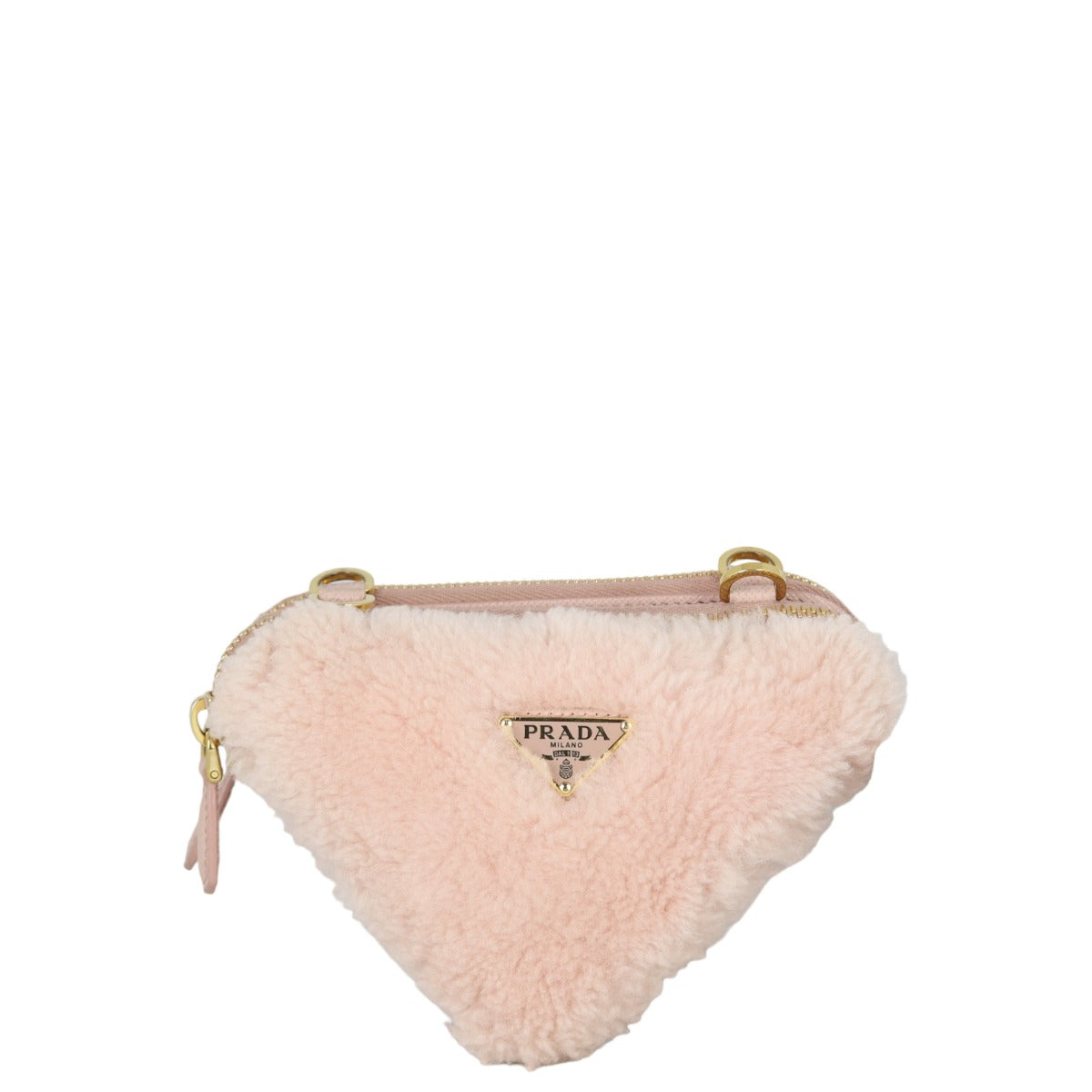 Prada Triangle Saffiano Shearling Mini Bag