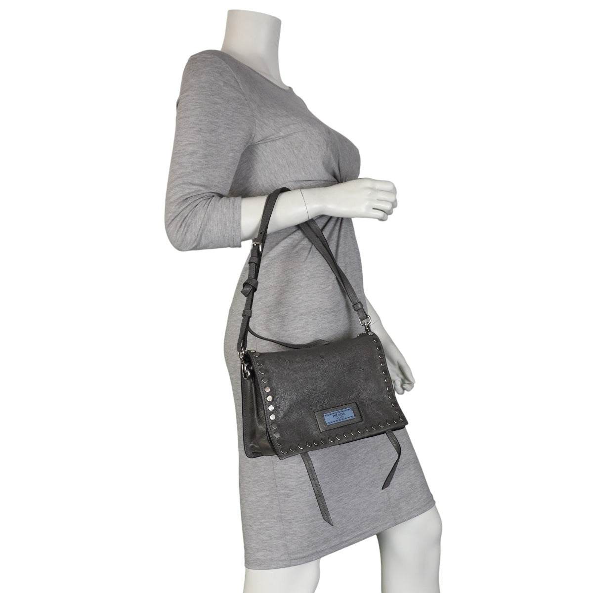 Prada Etiquette Studded Glace Calfskin Messenger Bag