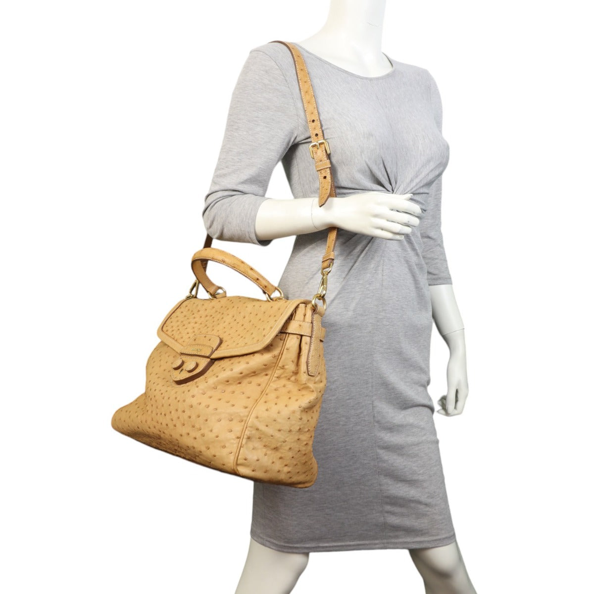 Prada Ostrich Pushlock Flap Top Handle Bag