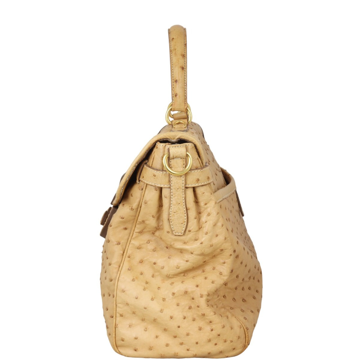 Prada Ostrich Pushlock Flap Top Handle Bag