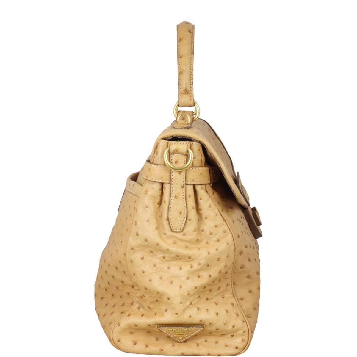 Prada Ostrich Pushlock Flap Top Handle Bag