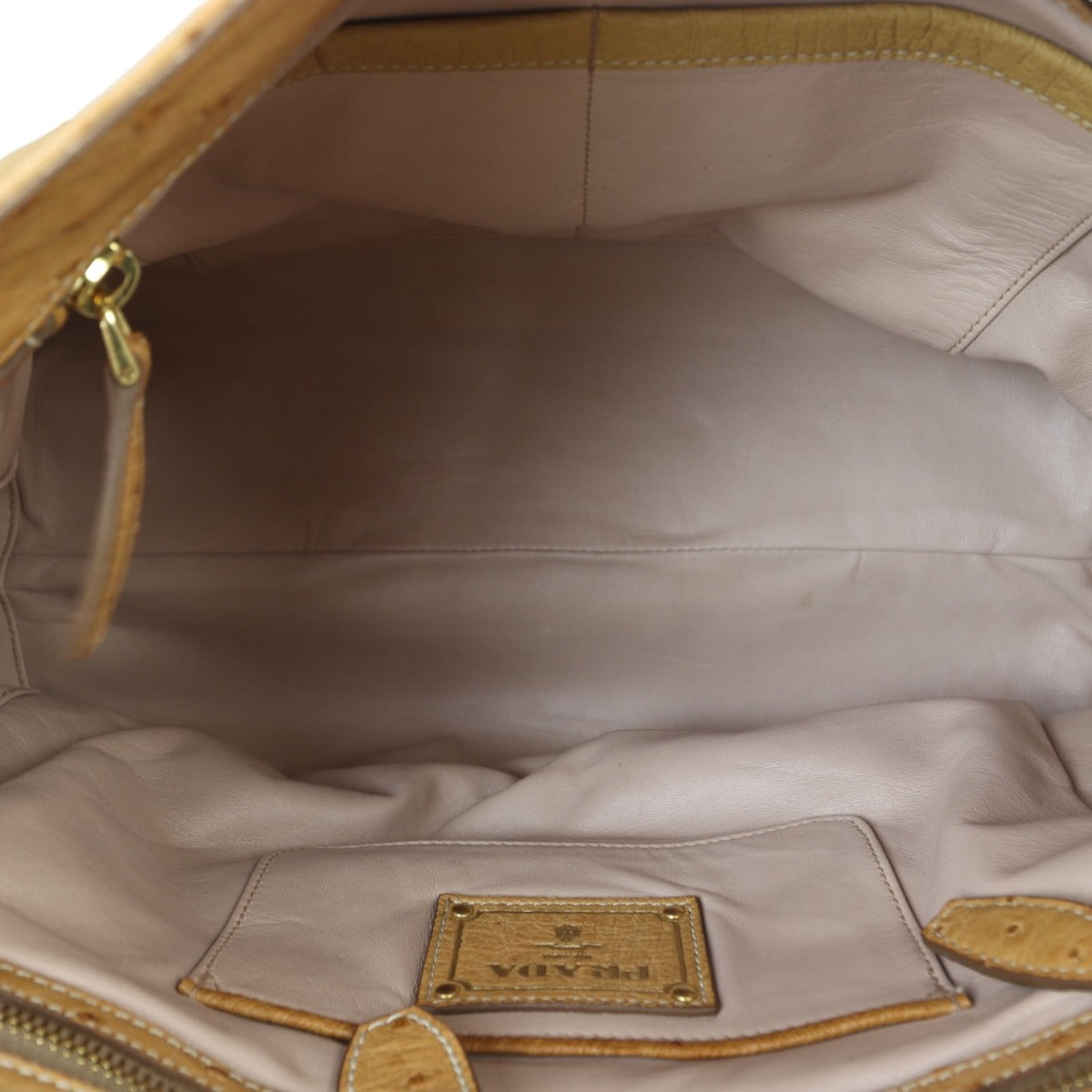 Prada Ostrich Pushlock Flap Top Handle Bag
