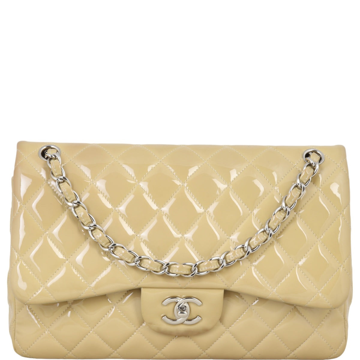 Chanel Classic Double Flap Jumbo Patent | Beige