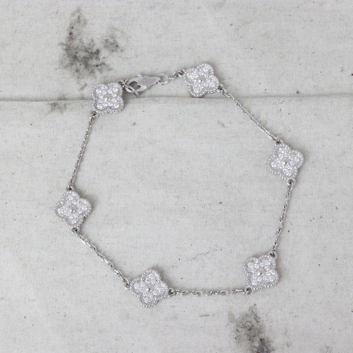 Van Cleef & Arpels Sweet Alhambra 6 Motif Diamond 18k White Gold Bracelet