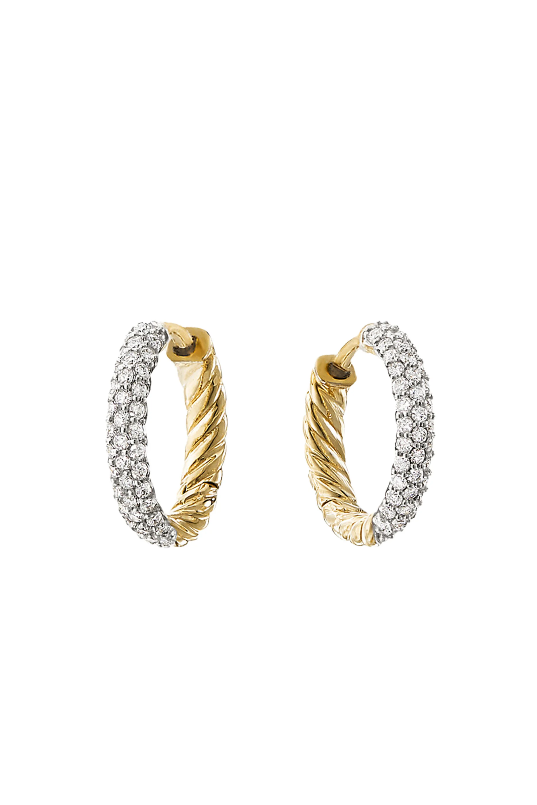 Petite Pav&eacute; Huggie Hoop Earrings, 18k Yellow Gold  Diamonds