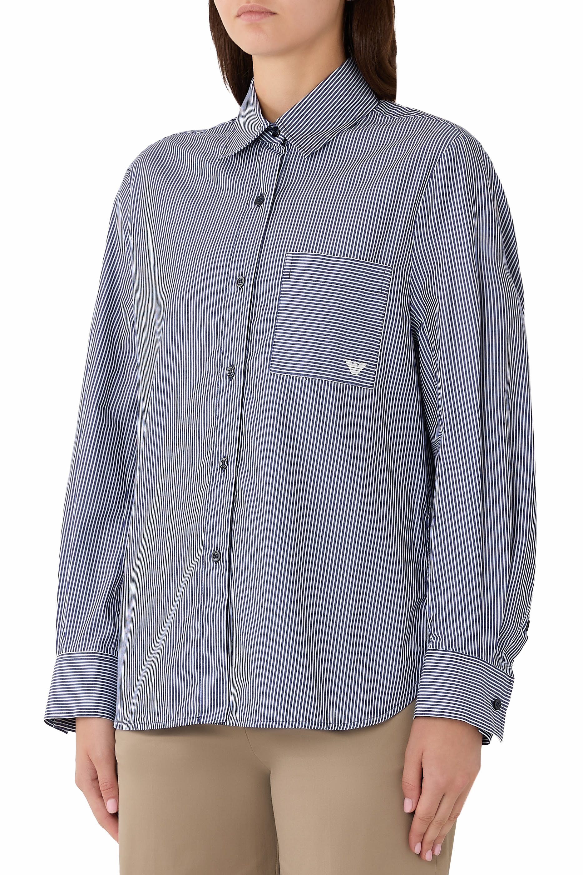 Single Chest Pocket Striped Shirt