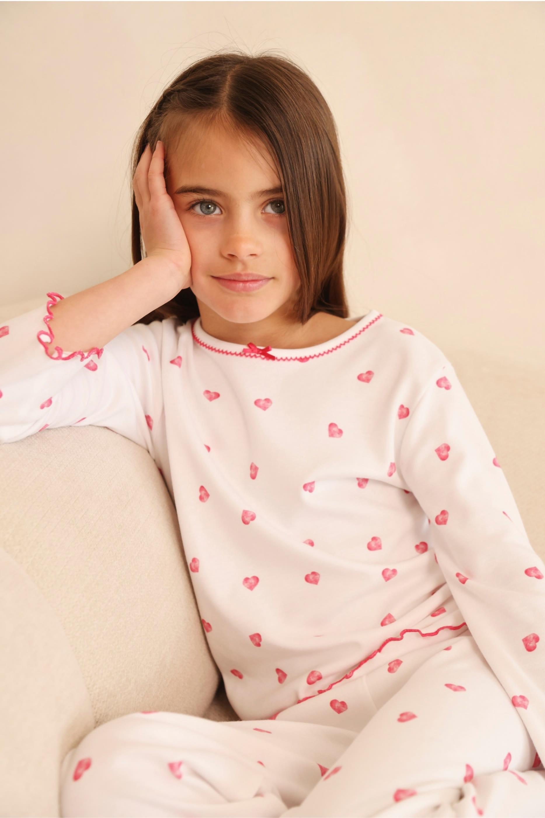 Kids  Pink Heart Print Pajamas with Frill