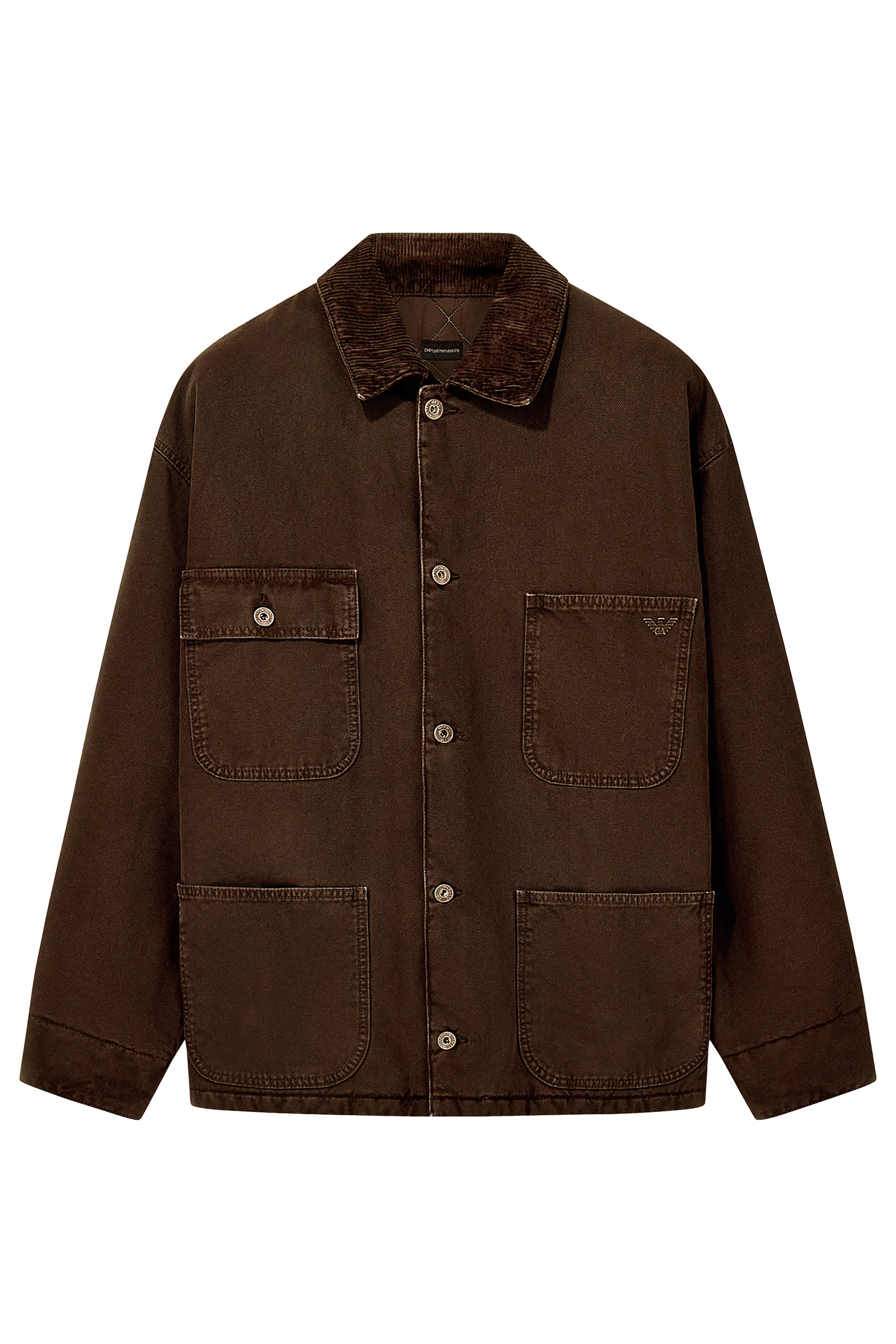 Corduroy Collar and Patch Pocket Caban Coat