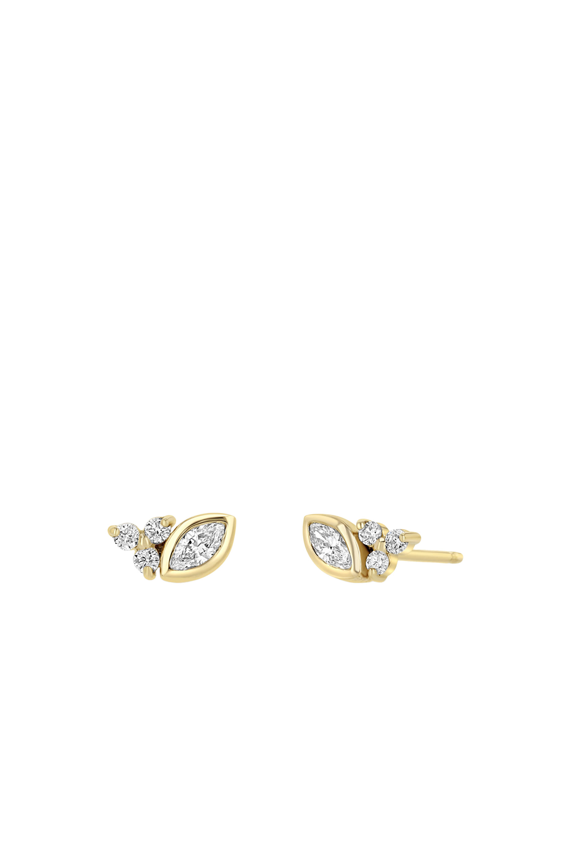 Marquise  Prong Diamond Trio Studs, 14K Yellow Gold  Diamonds