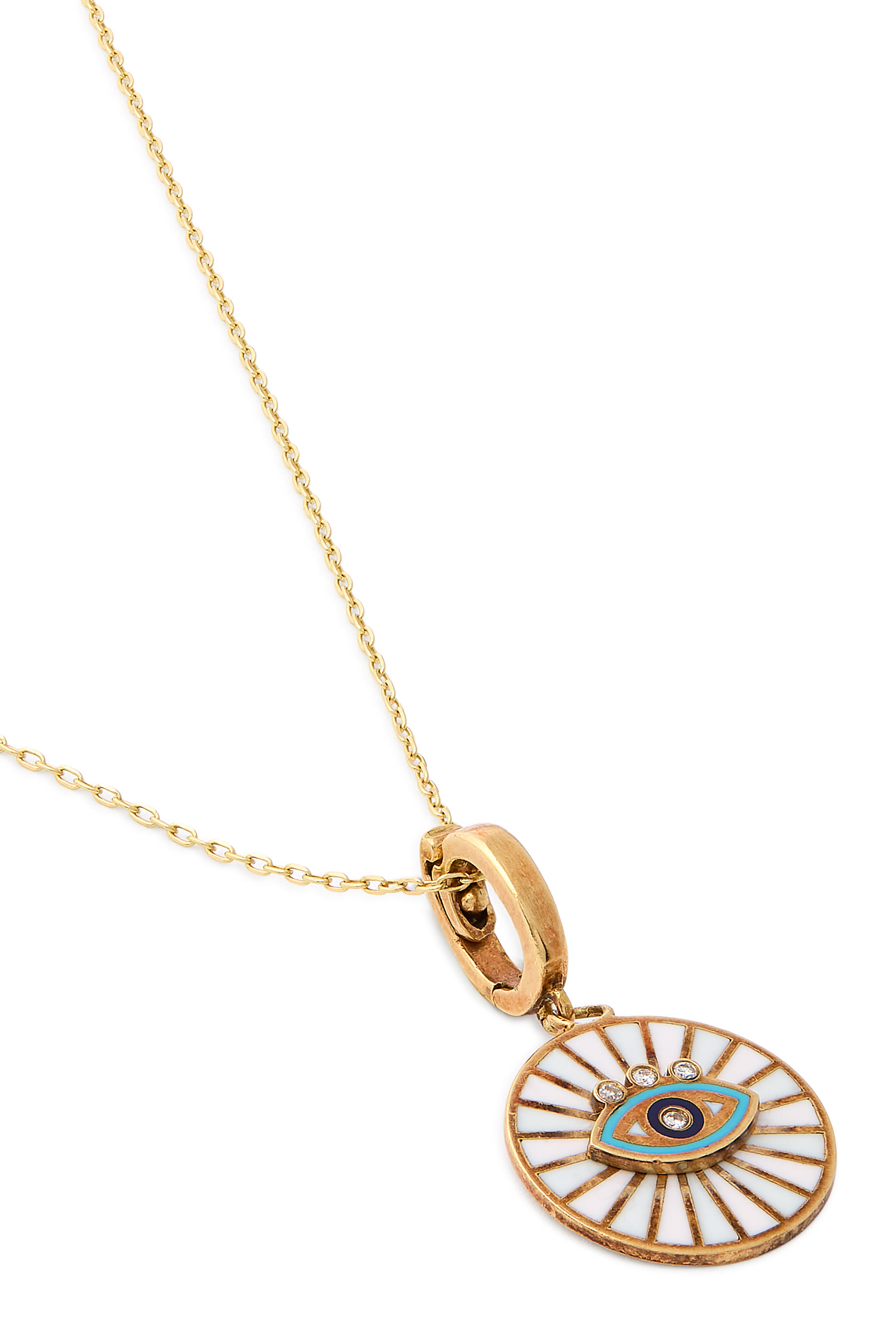 Spiral Eye Necklace, 18K Yellow Gold with Multicoloured Enamel  Diamonds