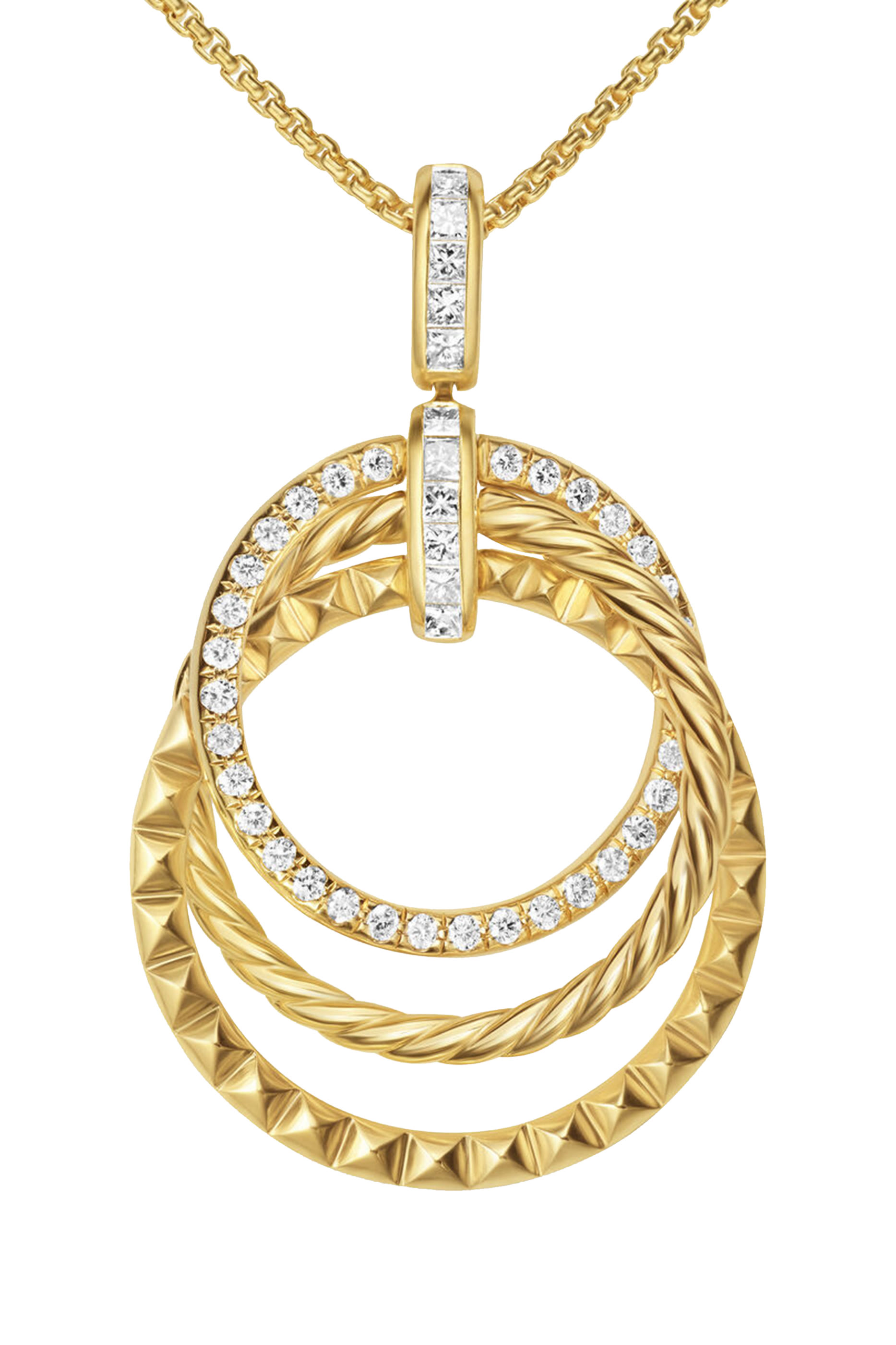 Crossover Trio Pendant Necklace, 18K Yellow Gold  Diamonds