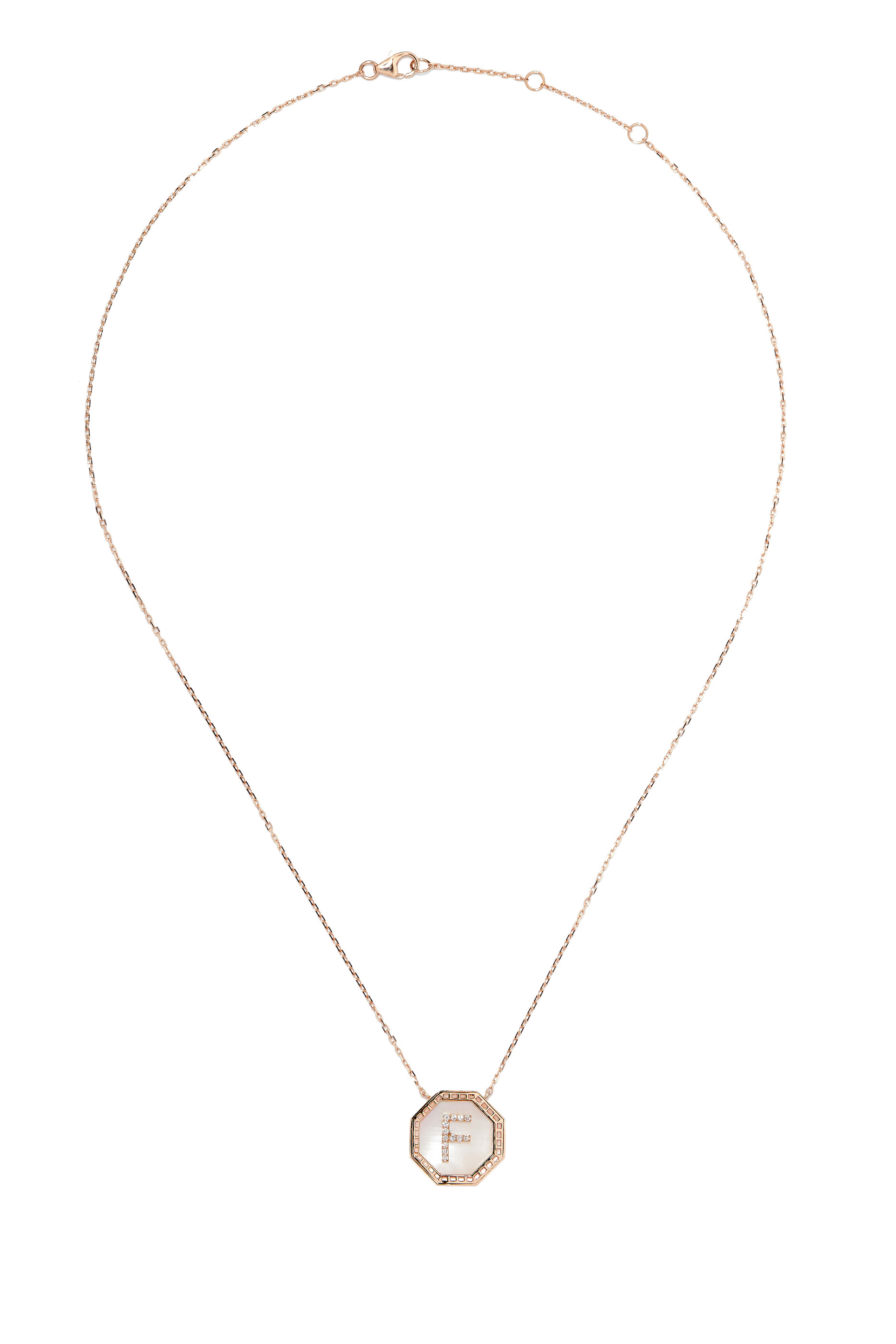  Harf Turath Letter A Pendant Necklace, 18k Rose Gold, Diamonds  Mother of Pearl