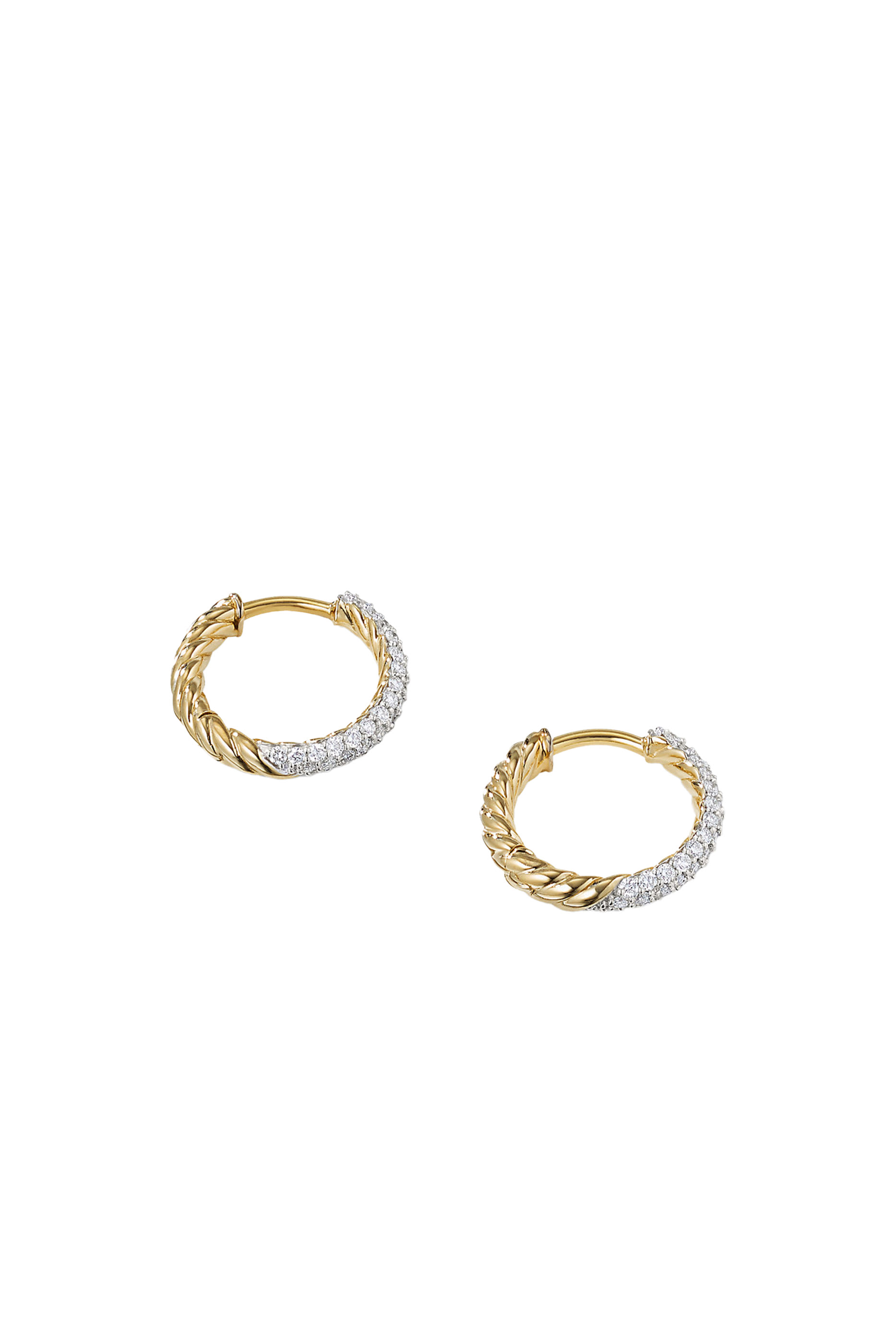 Petite Pav&eacute; Huggie Hoop Earrings, 18k Yellow Gold  Diamonds