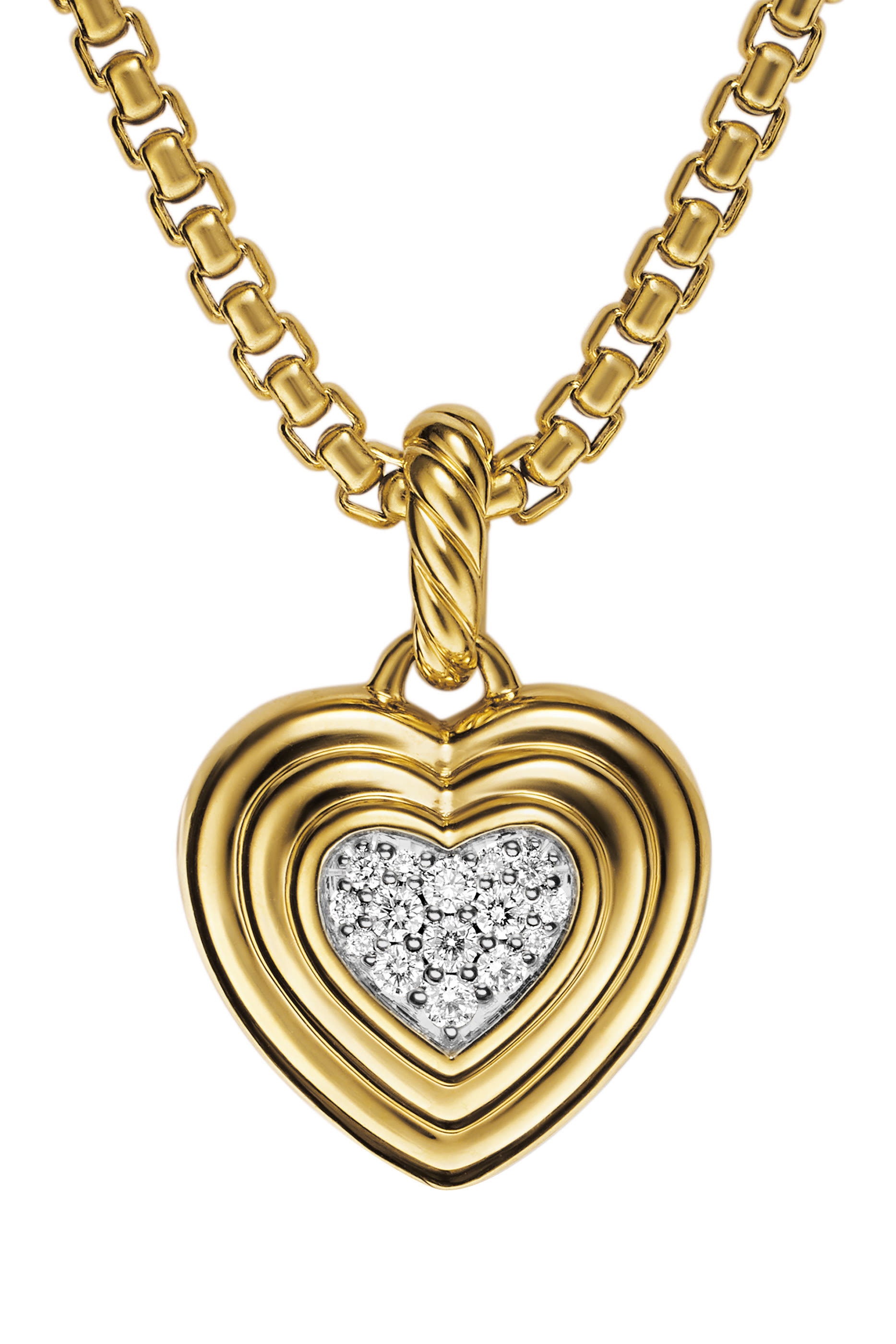 Puffy Heart Pendant, 18K Yellow Gold  Diamonds