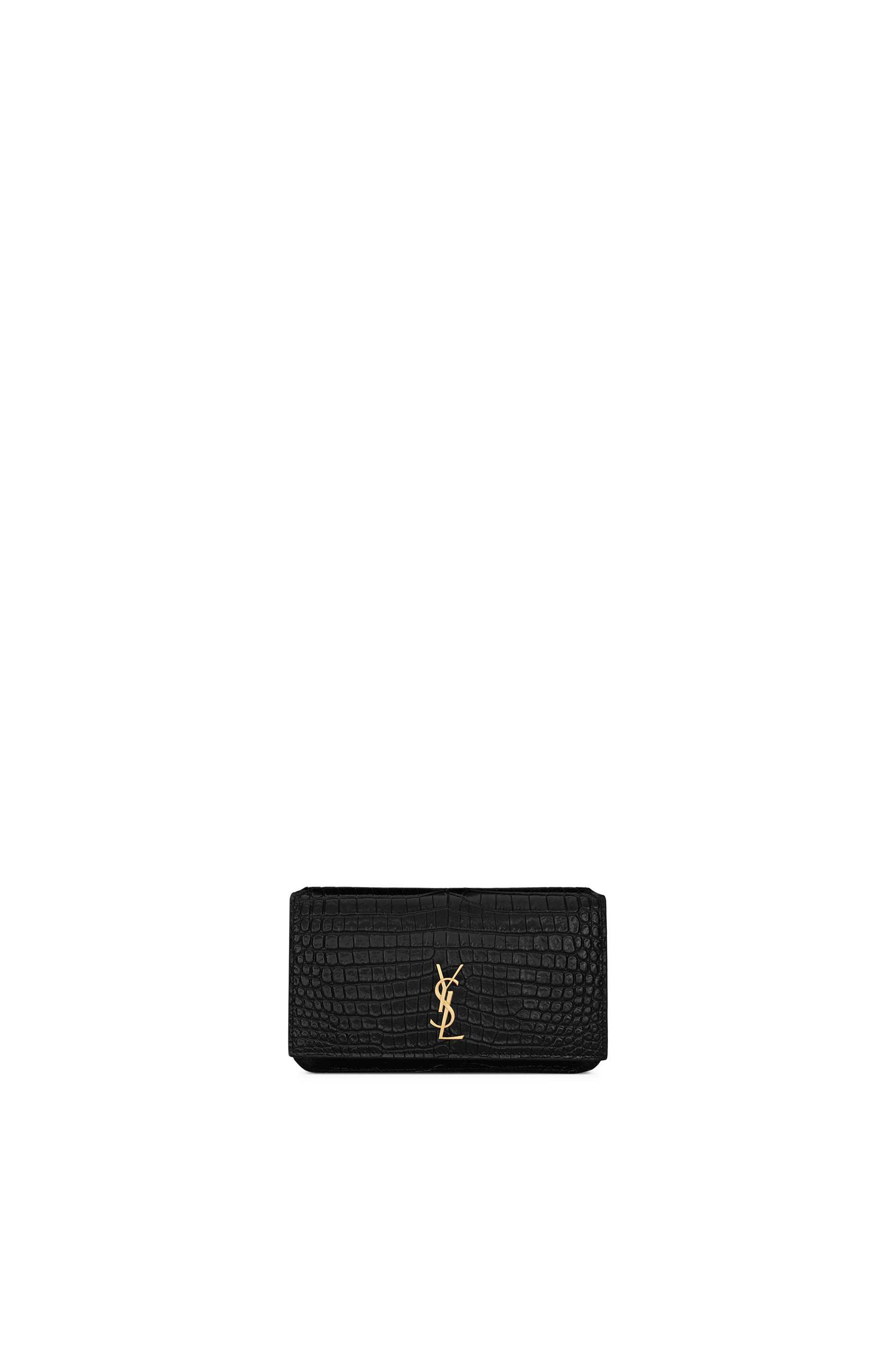  Cassandre Phone Holder in Shiny Crocodile-Embossed Leather