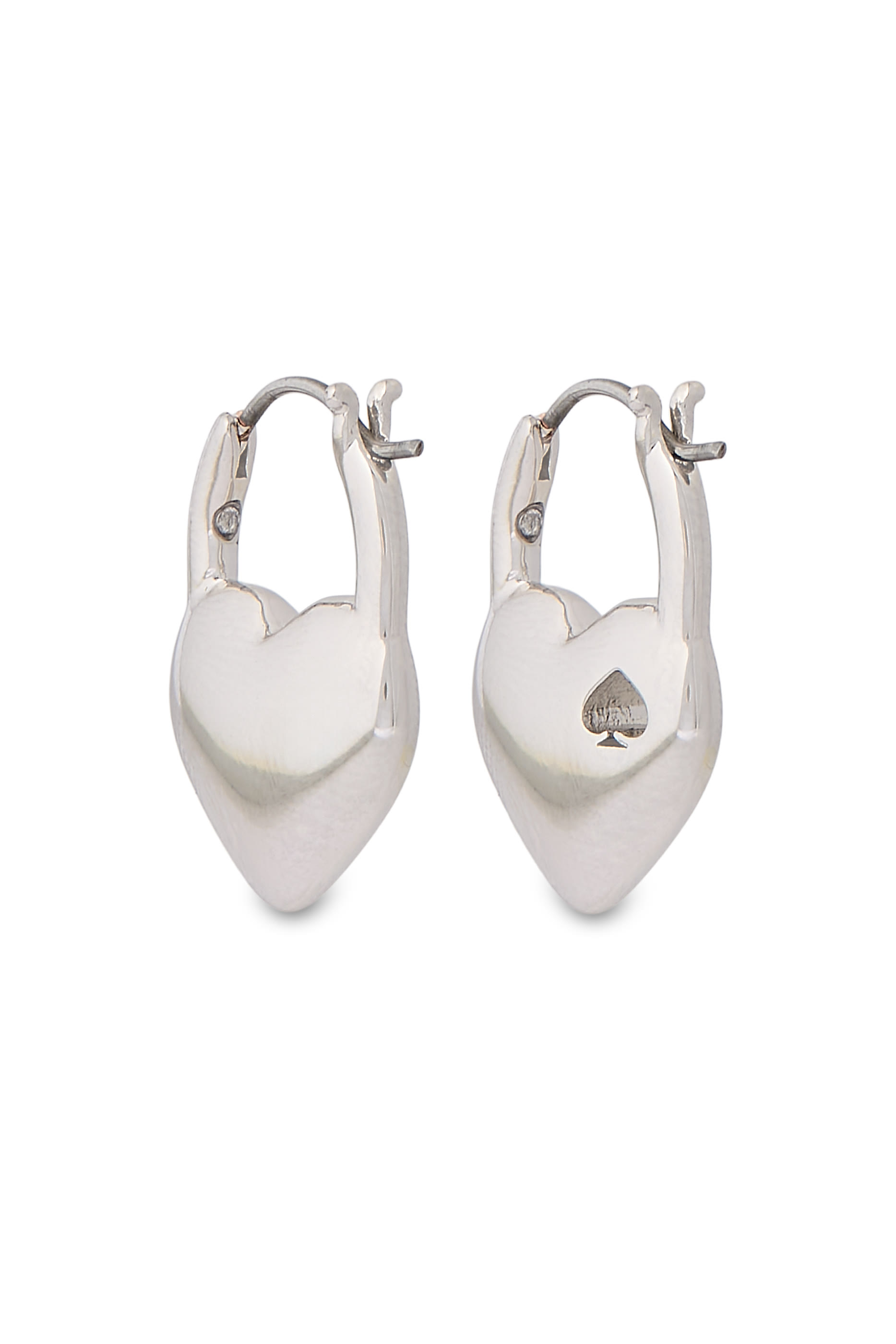Heart Spade Huggies, Brass, Stainless Steel Posts  Cubic Zirconia