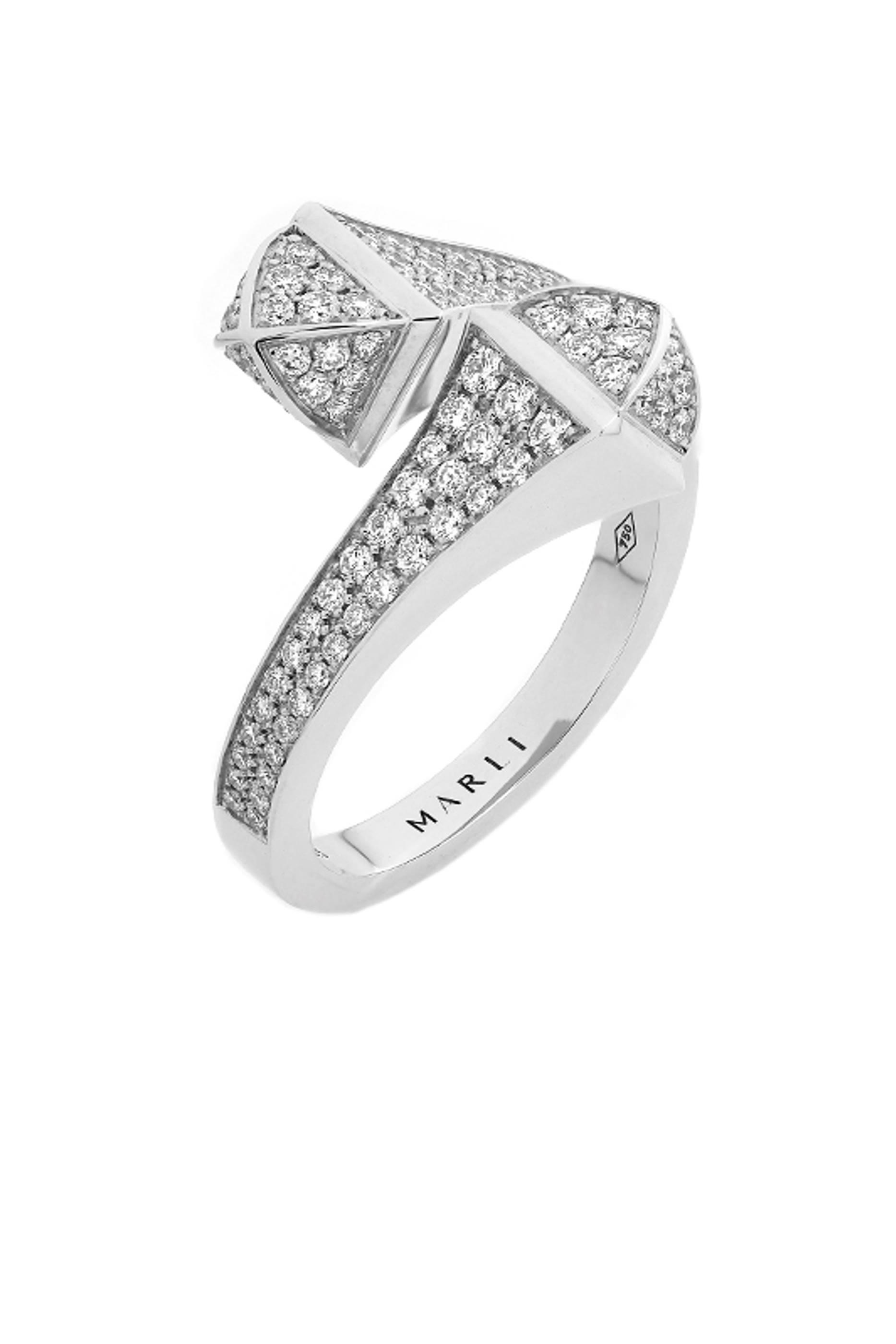 Cleo Slim Midi Ring, 18k White Gold with Full Diamonds