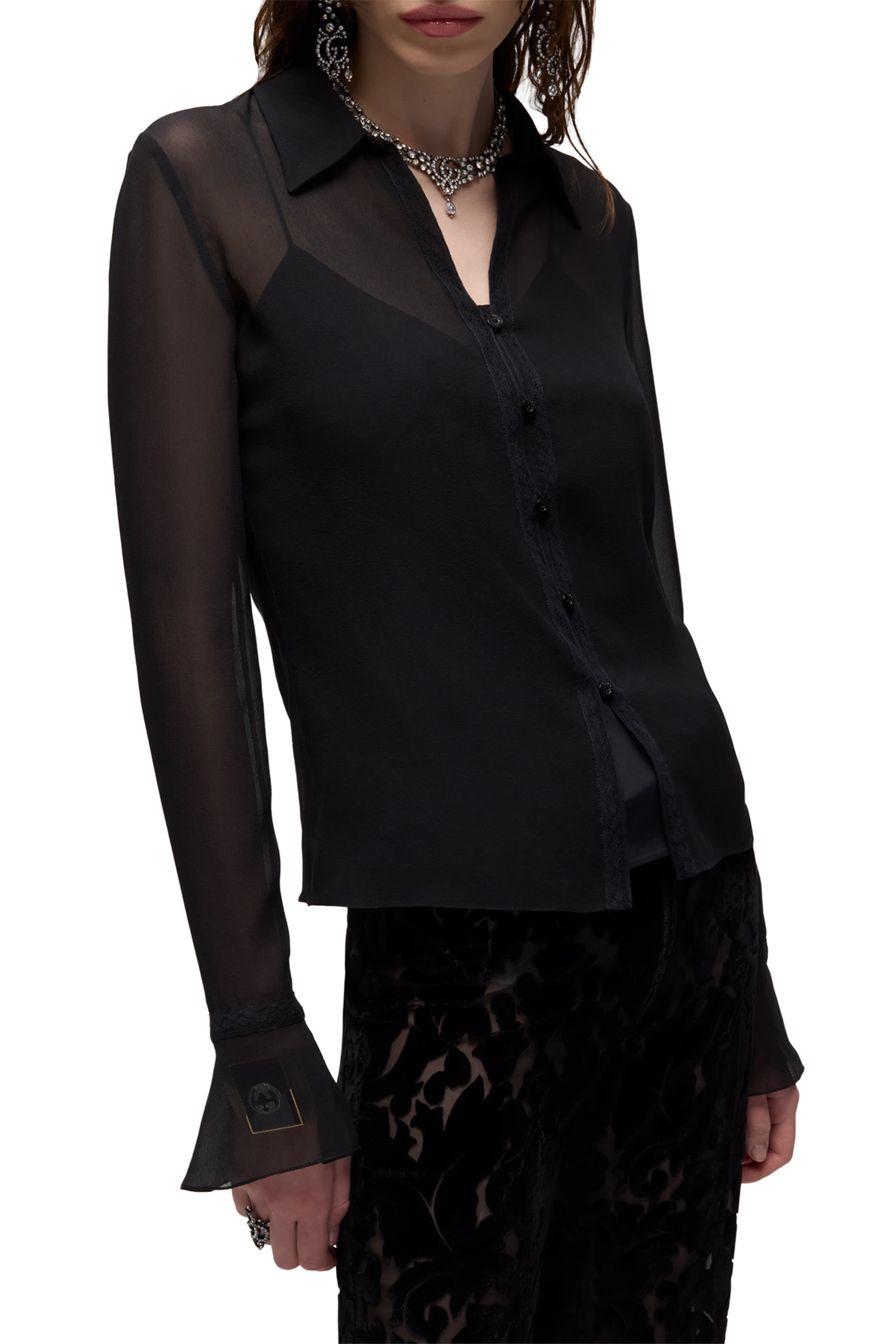 Lace Trim Georgette Shirt