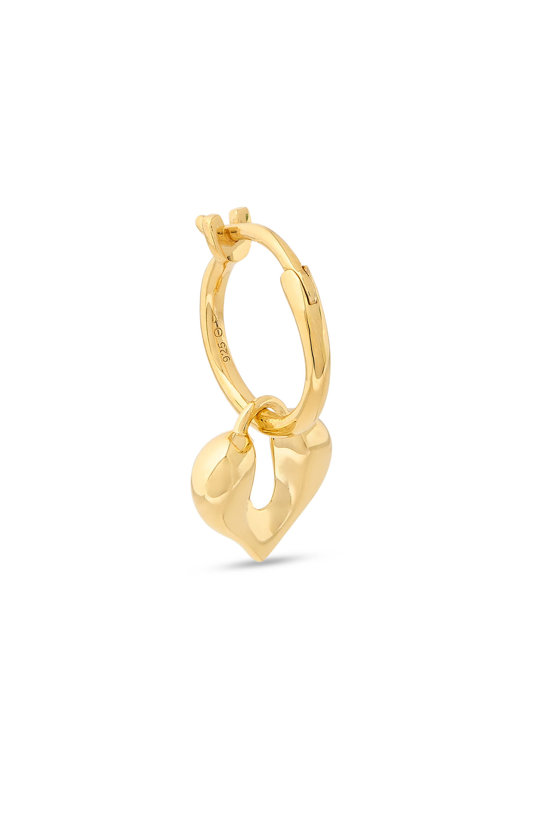 Molten Heart Charm Hoop Earrings, 18k Recycled Gold Vermeil on Recycled Sterling Silver