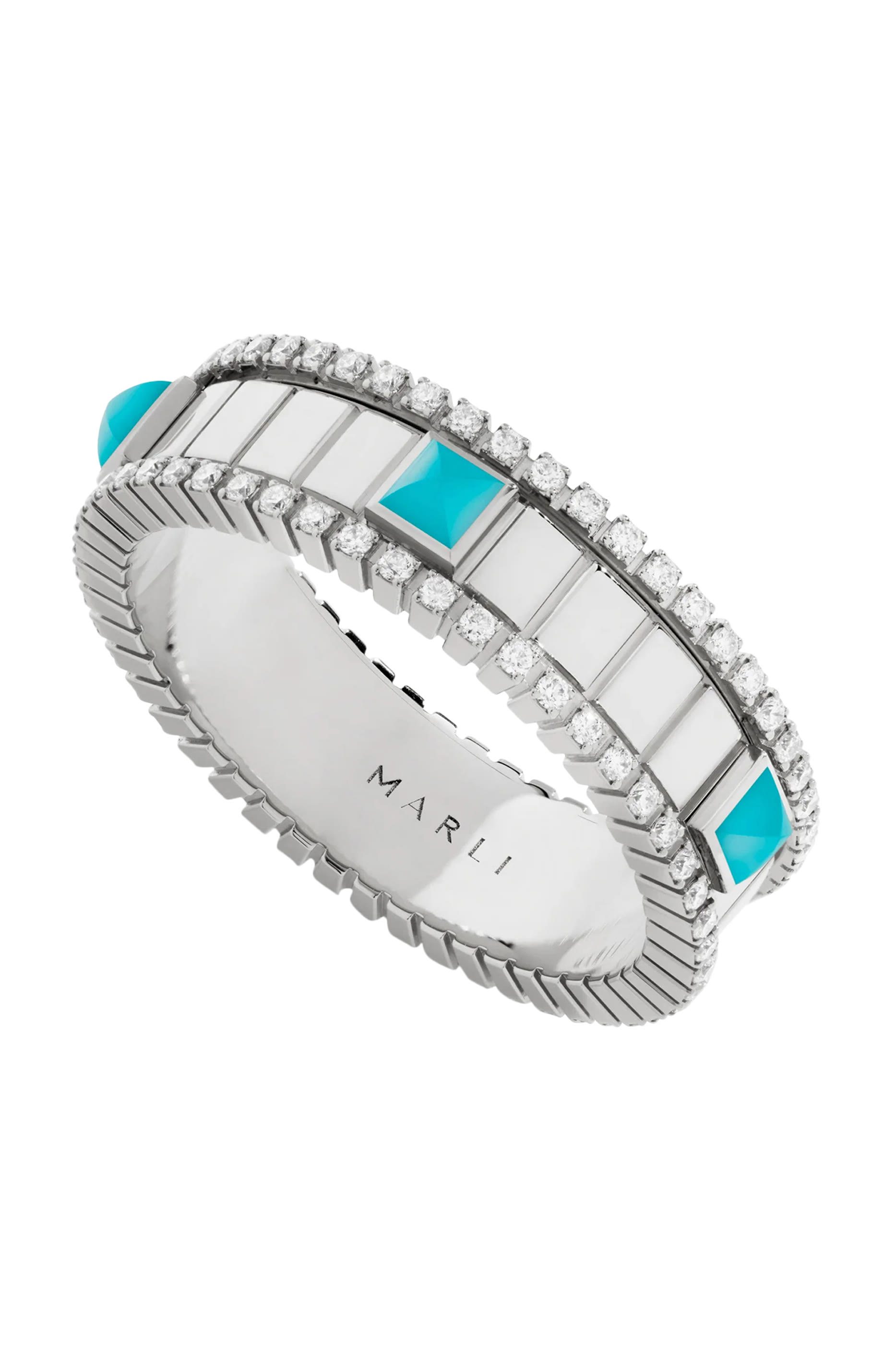 LIFE Ring, 18K White Gold, Diamonds  Turquoise