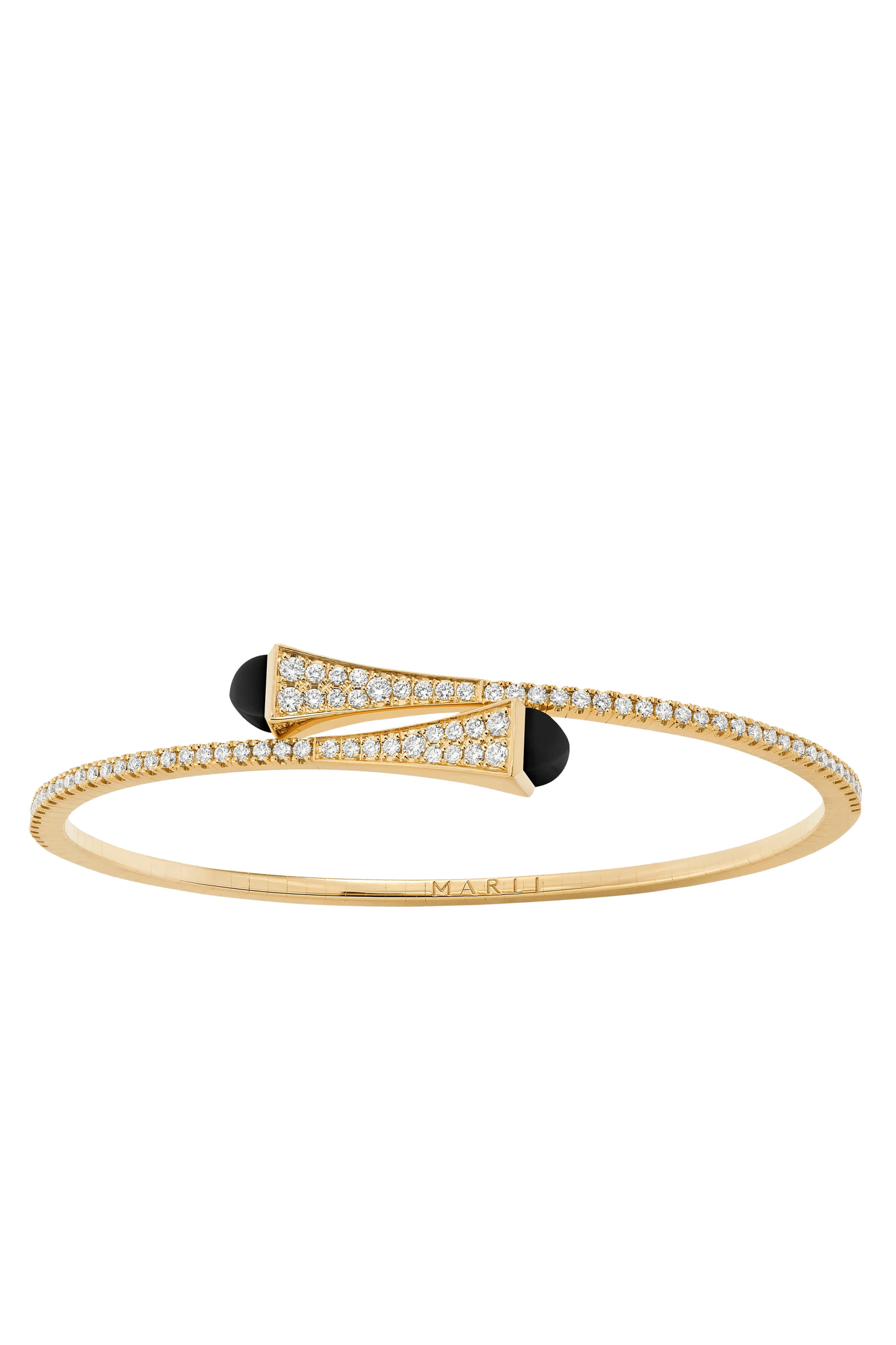 Cleo Slim Slip-On Bracelet, 18k Yellow Gold with Black Onyx  Diamonds
