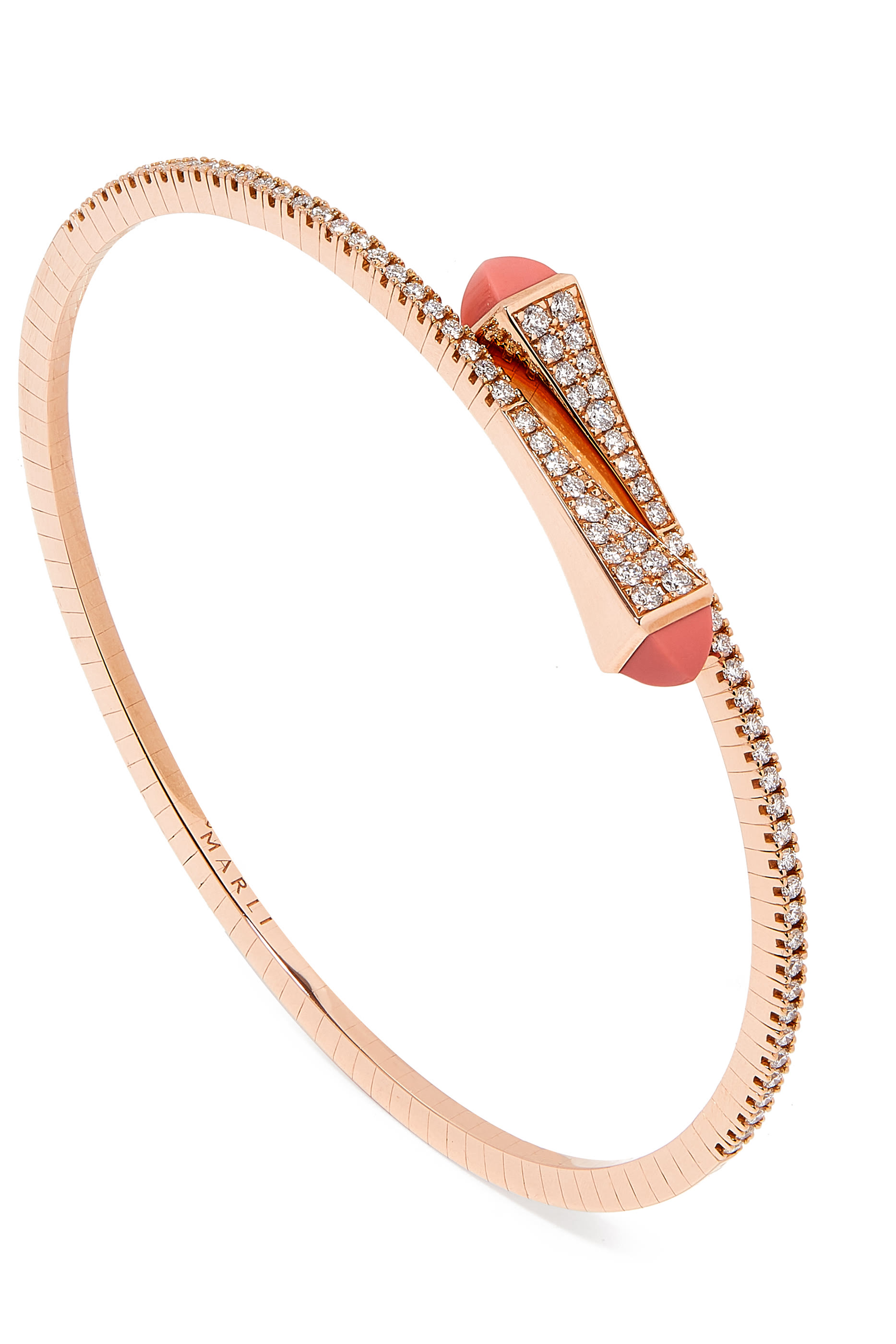 Cleo Slim Bangle, 18k Pink Gold with Pink Coral  Diamonds