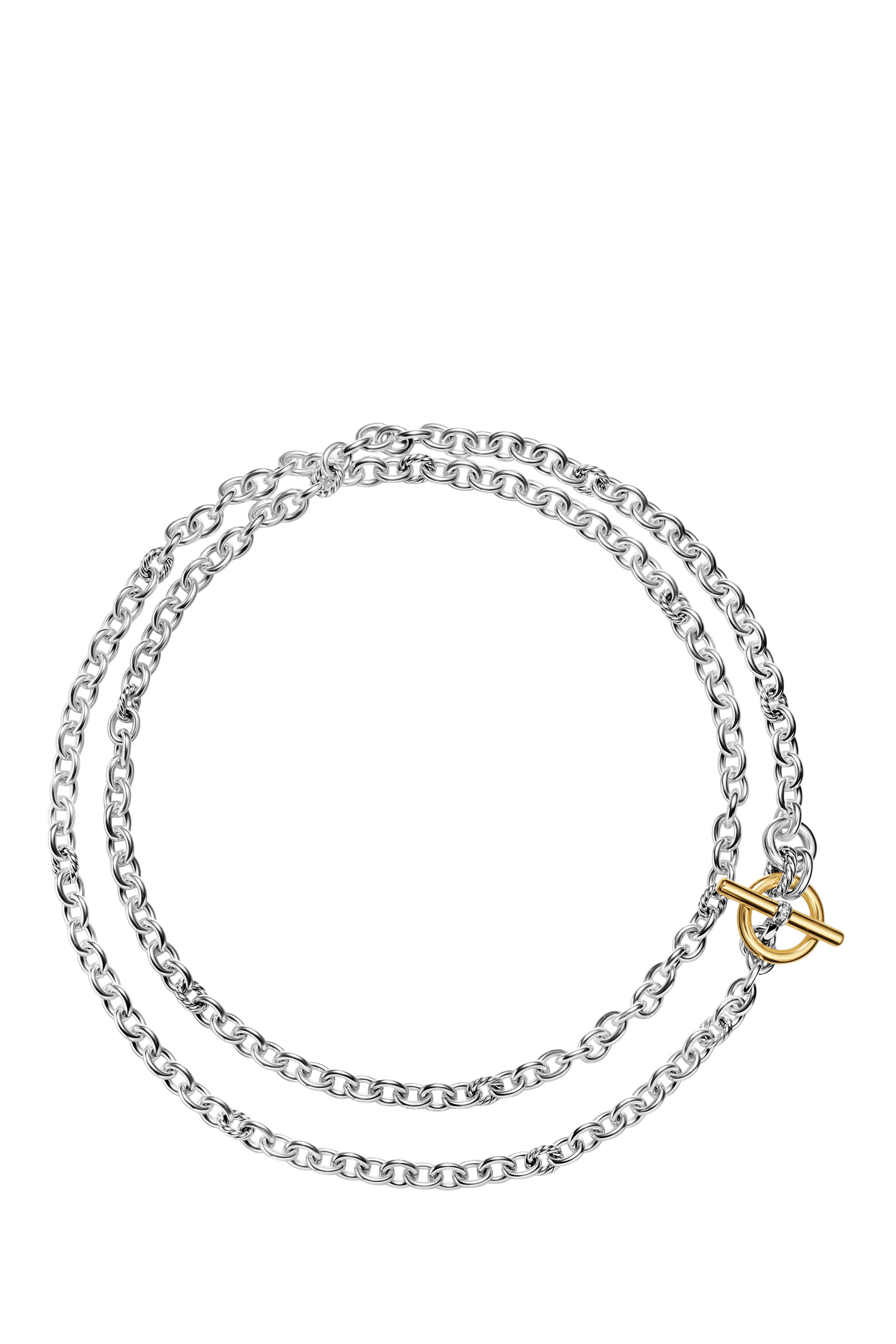  DY Mercer&reg; Double Row Toggle Chain Necklace, Sterling Silver with 18K Yellow Gold and Diamonds