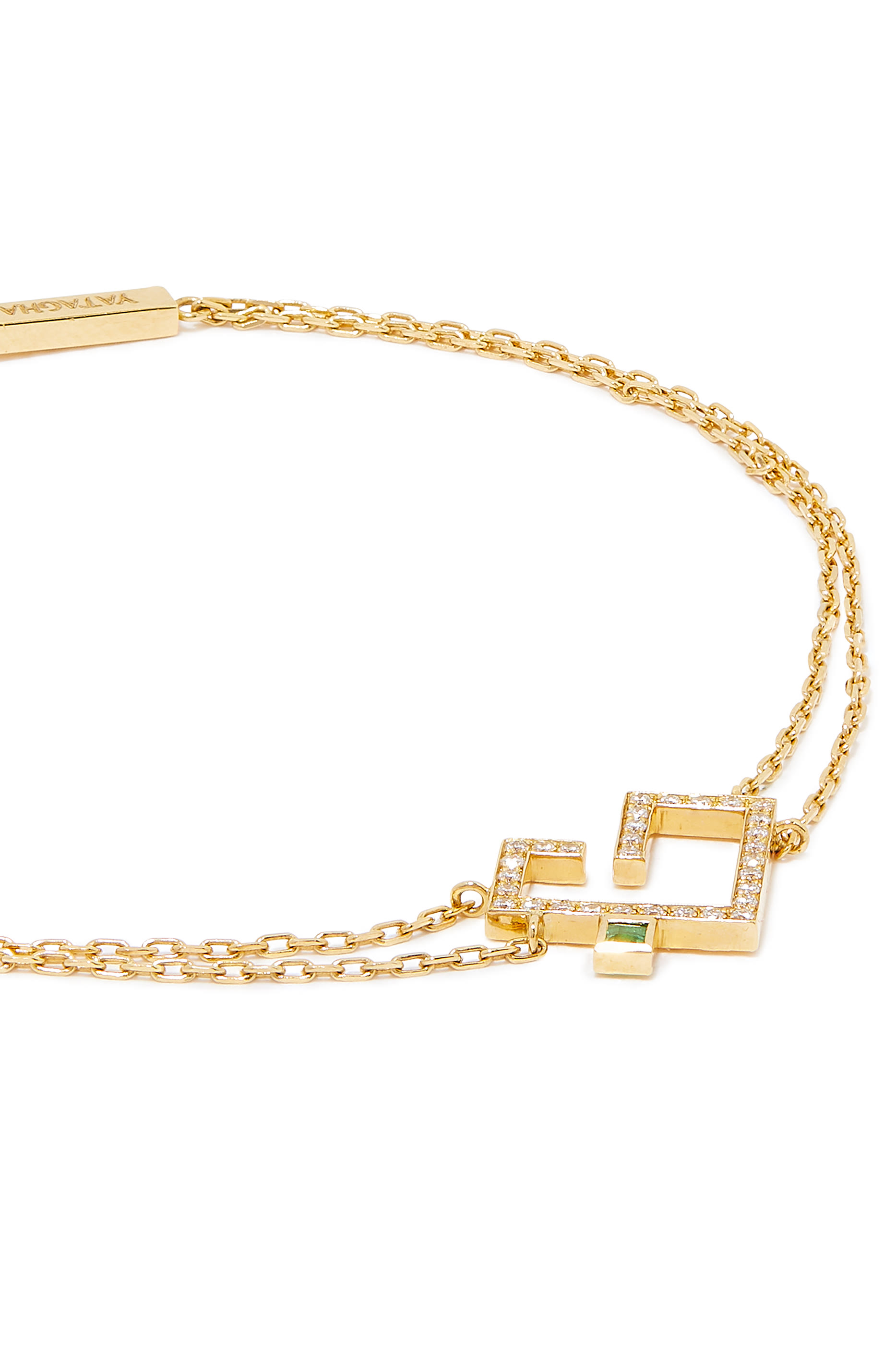 Hubb Small Bracelet, 18k Yellow Gold with Full Diamonds  Emerald