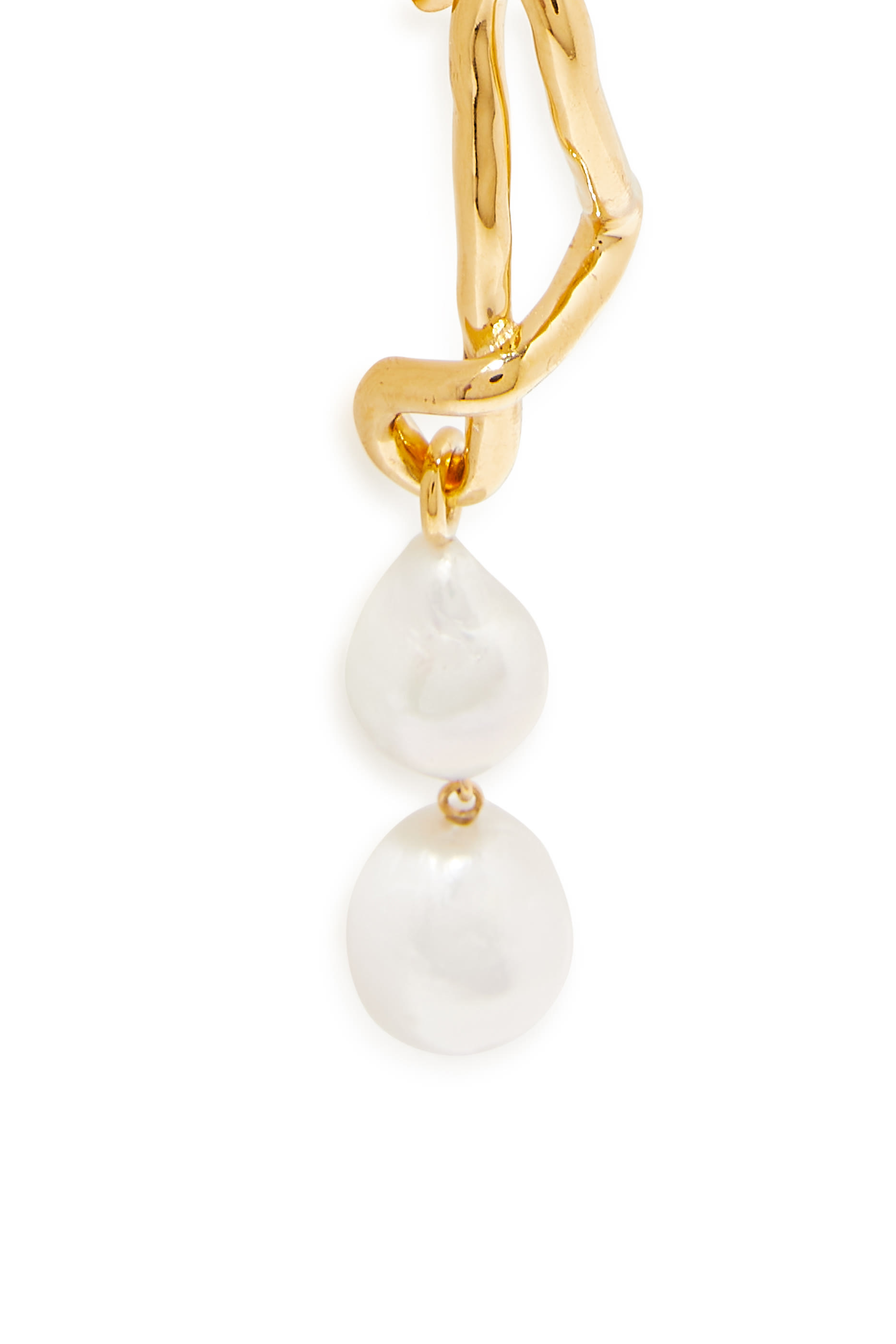 Molten Baroque Pearl Mismatch Drop Earrings, 18ct Recycled Gold Plated on Brass
