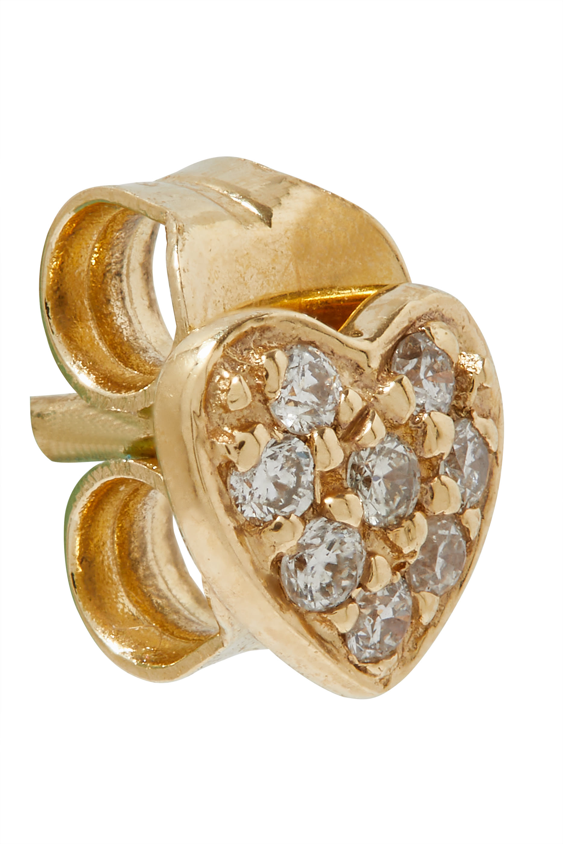 Tiny Heart Single Stud Earring, 14k Yellow Gold  Diamonds