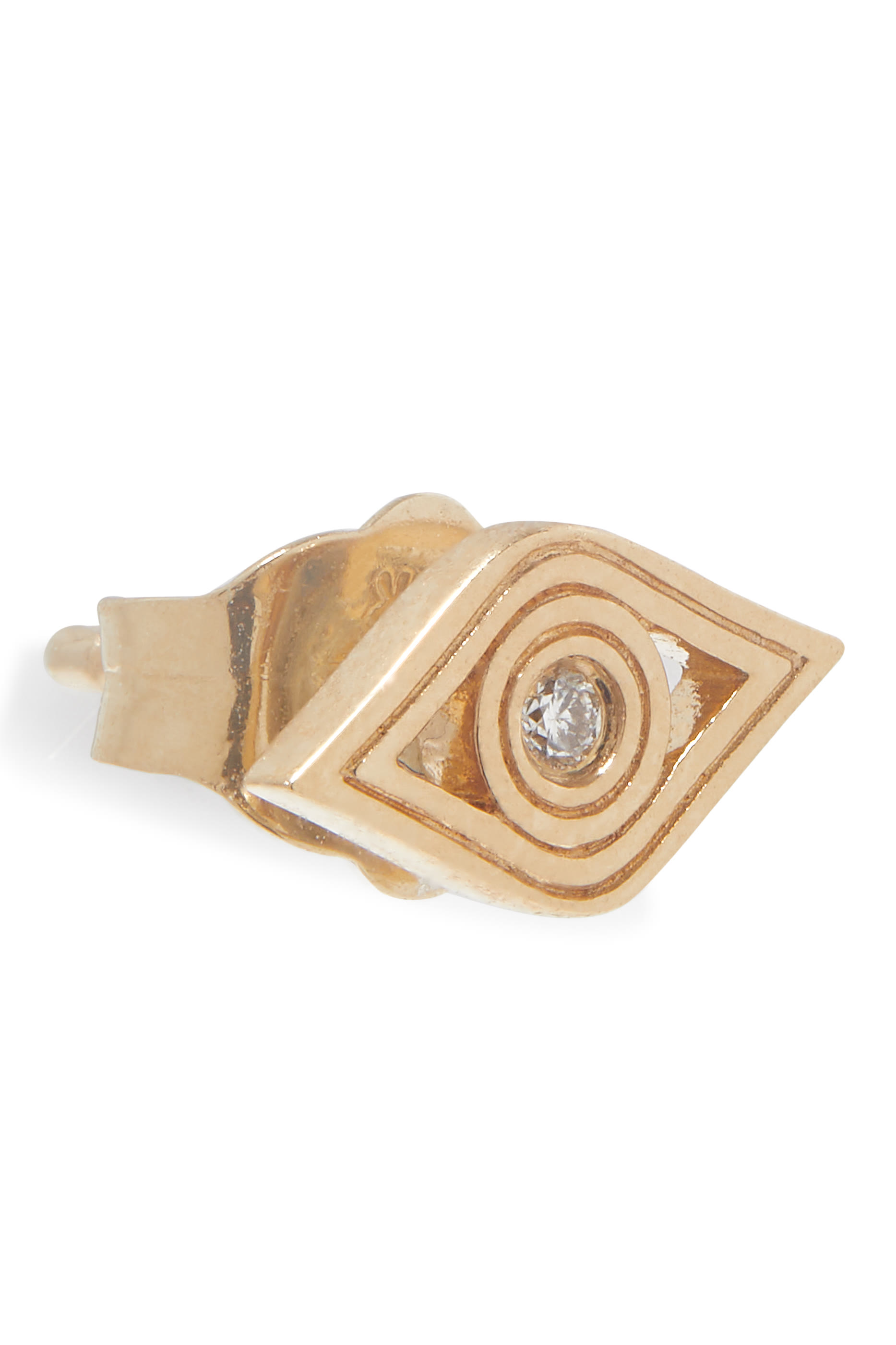 Fluted Eye Stud Earrings, 14K Yellow Gold  Diamonds