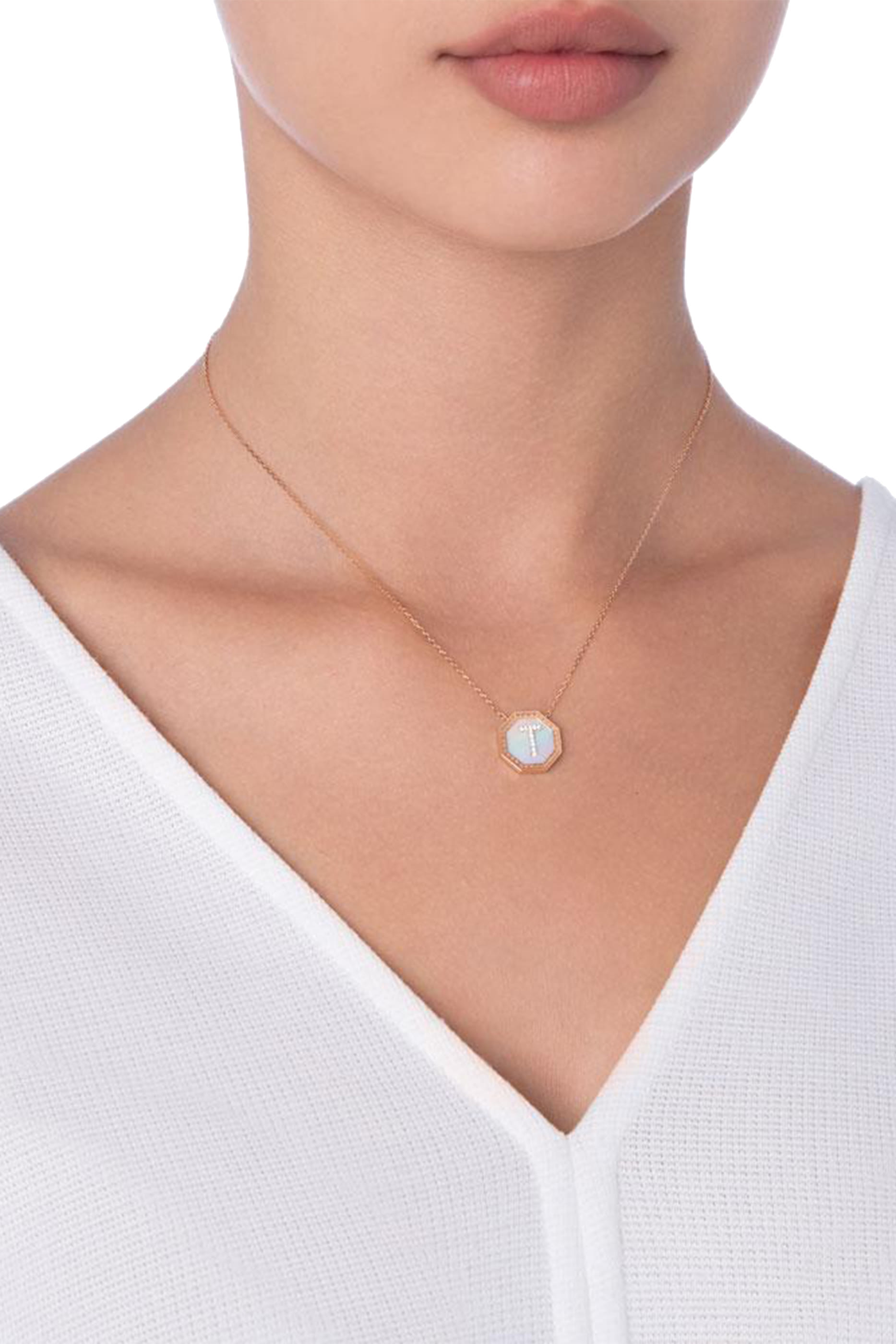  Harf Turath Letter A Pendant Necklace, 18k Rose Gold, Diamonds  Mother of Pearl
