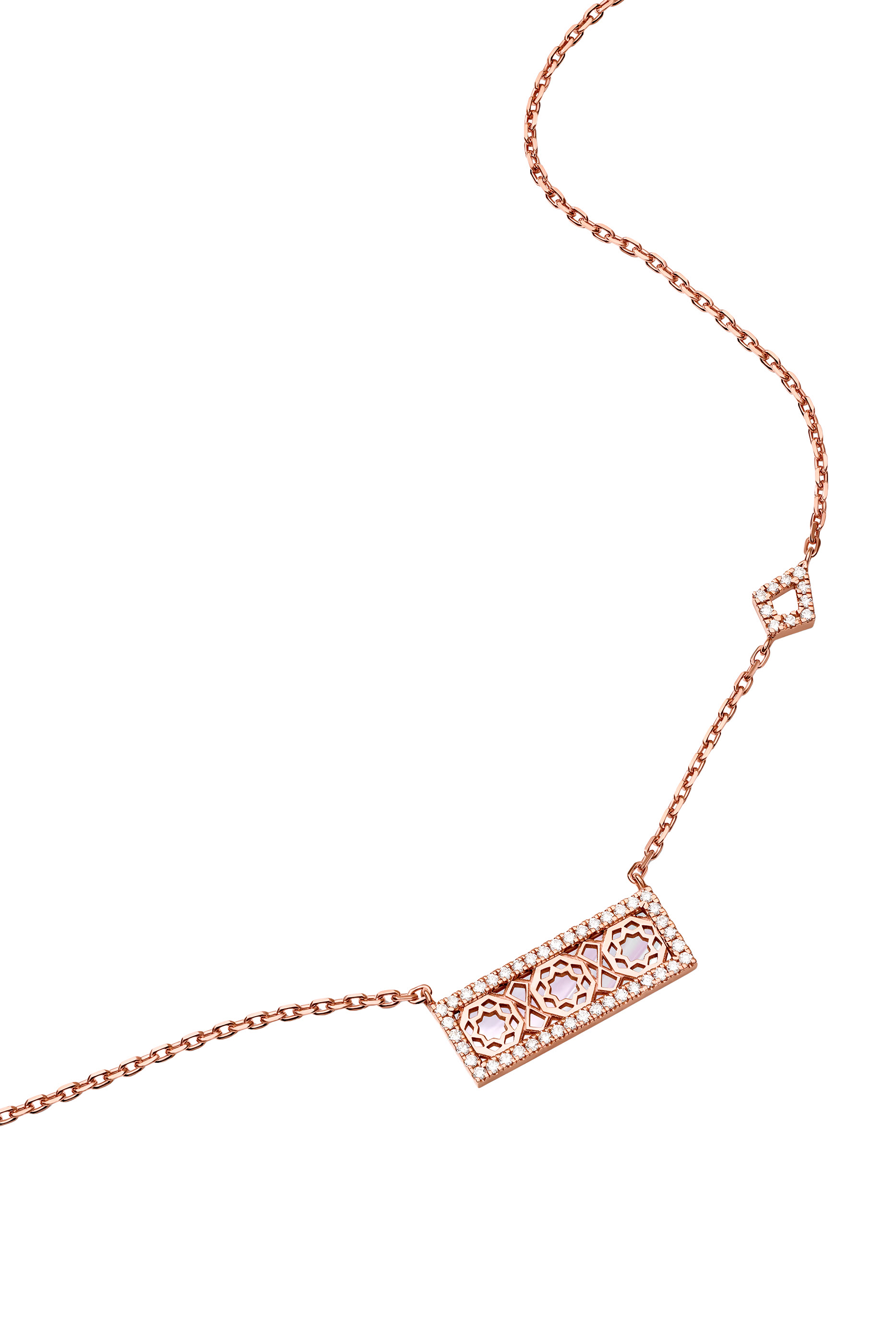 Oud Turath Necklace, 18K Rose Gold with Diamonds  Mother of Pearl