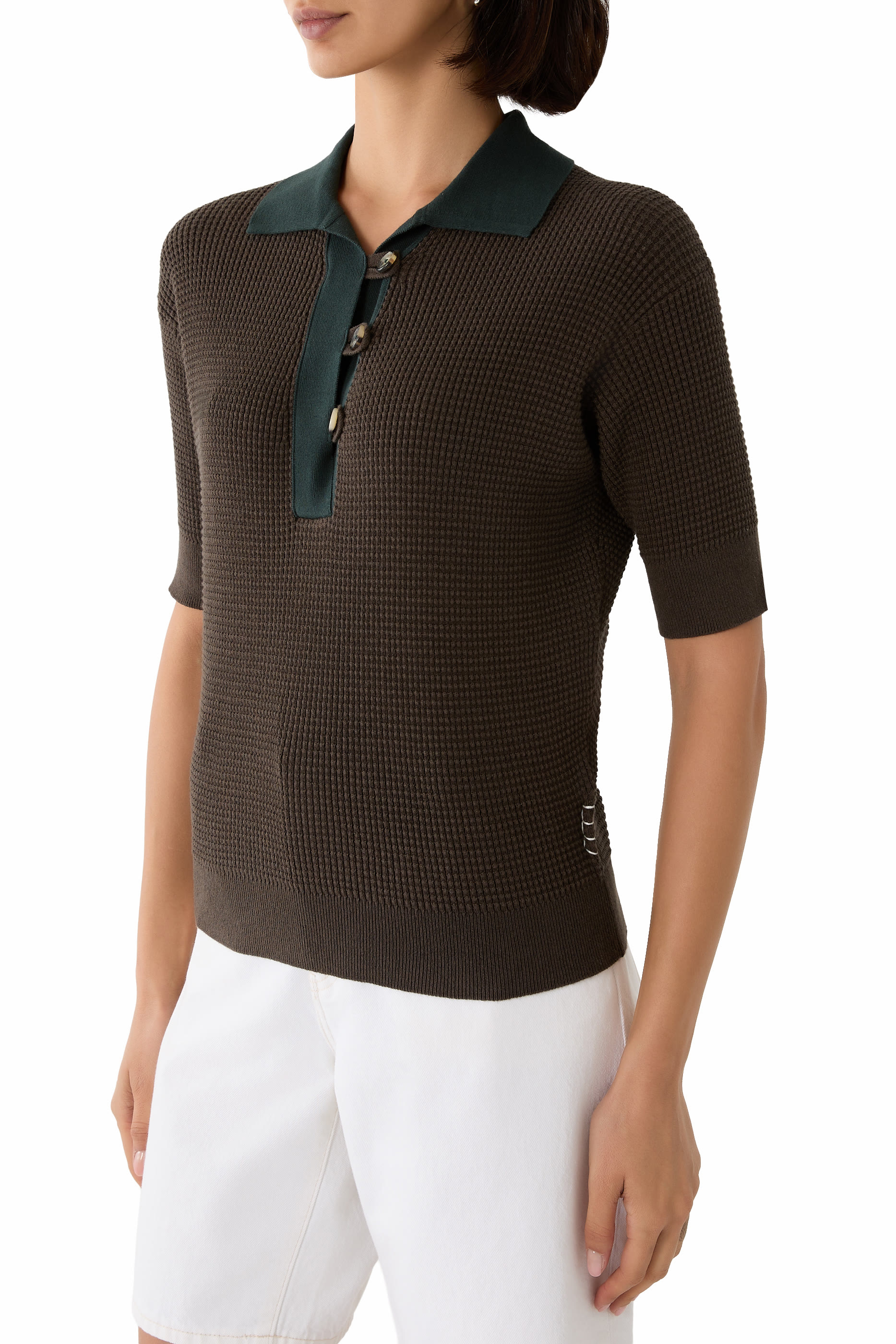 Waffle Knit Polo Top