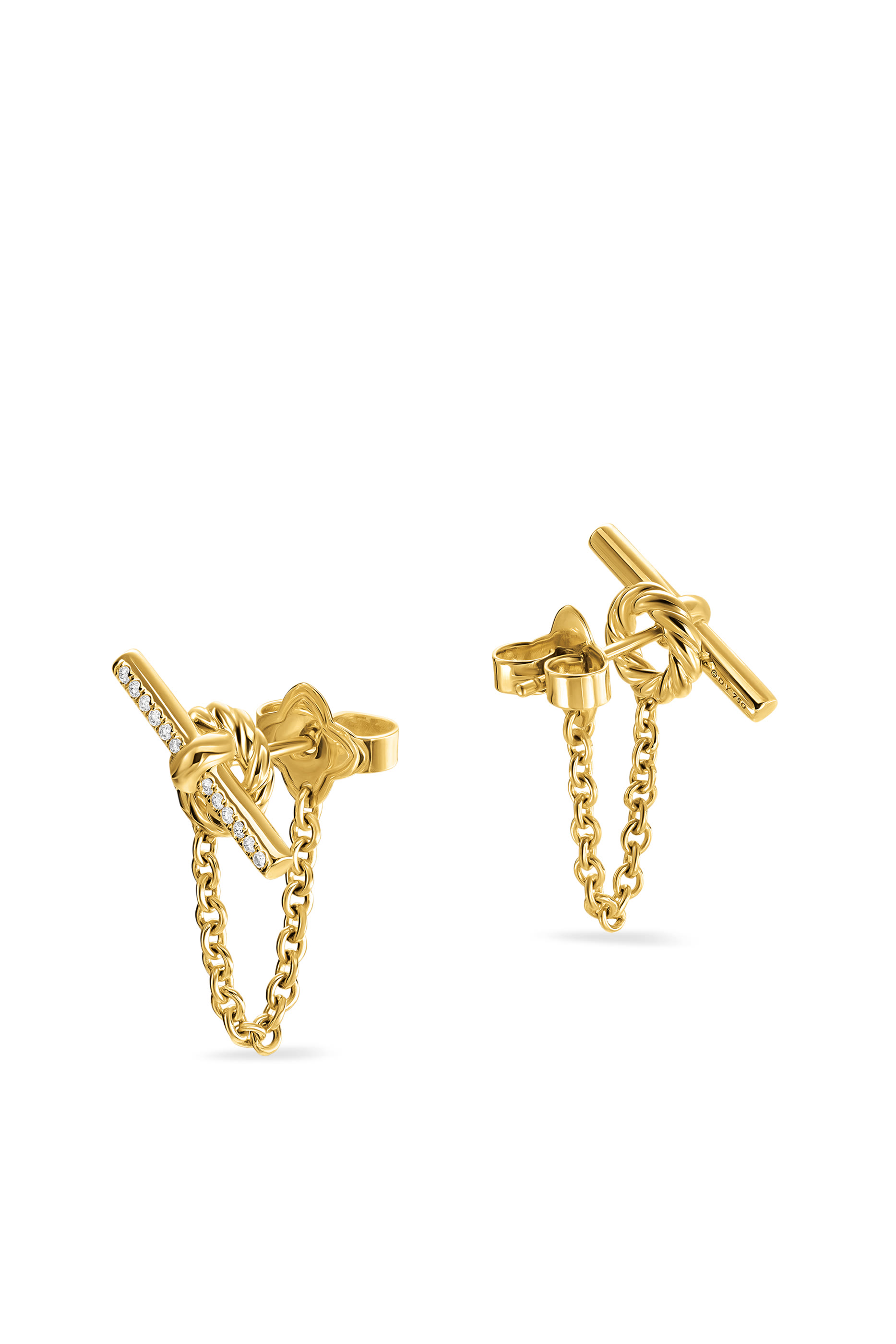 DY Mercer&reg; Petite Toggle Chain Stud Earrings, 18K Yellow Gold  Diamonds