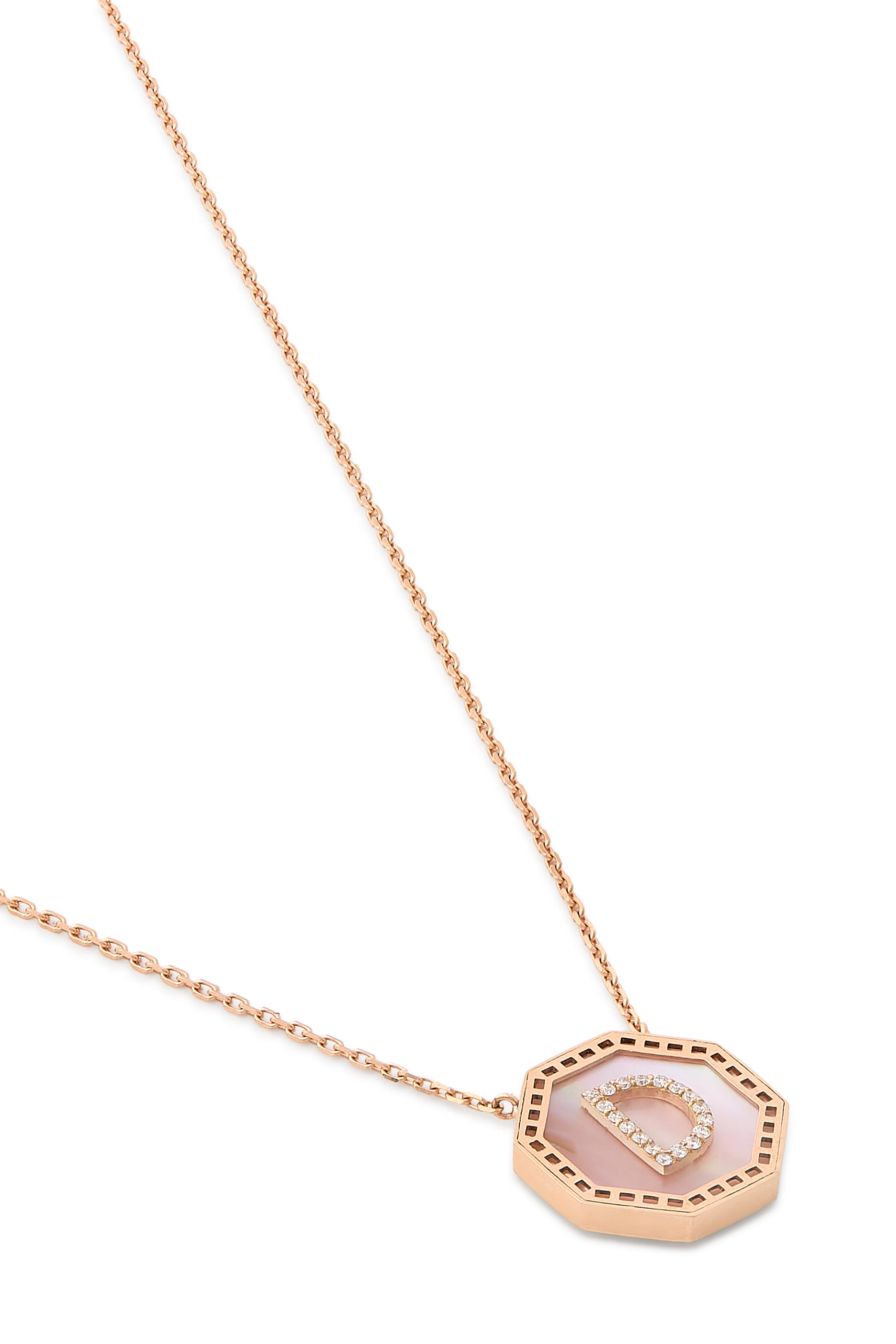 Harf Turath Letter D Necklace, 18k Rose Gold  Diamonds
