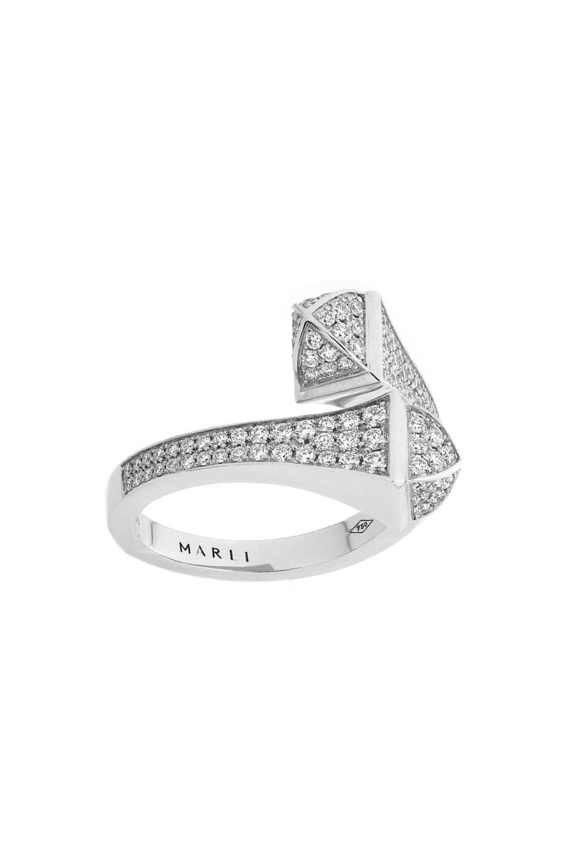 Cleo Slim Midi Ring, 18k White Gold with Full Diamonds