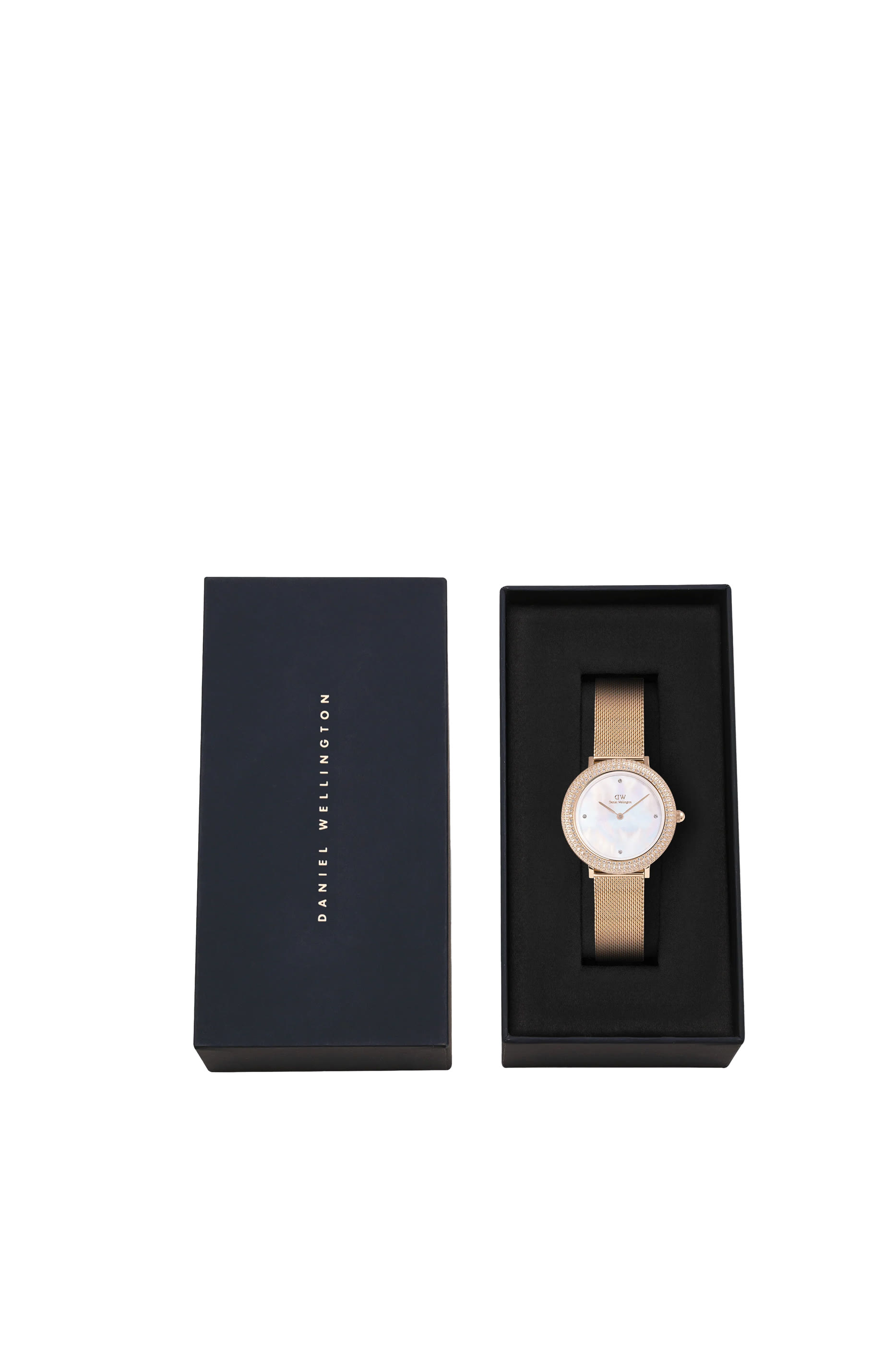 Crystalline Bezel Melrose Rose Gold Mesh Strap, Mother of Pearl Dial Stainless Steel Quartz 32mm Watch
