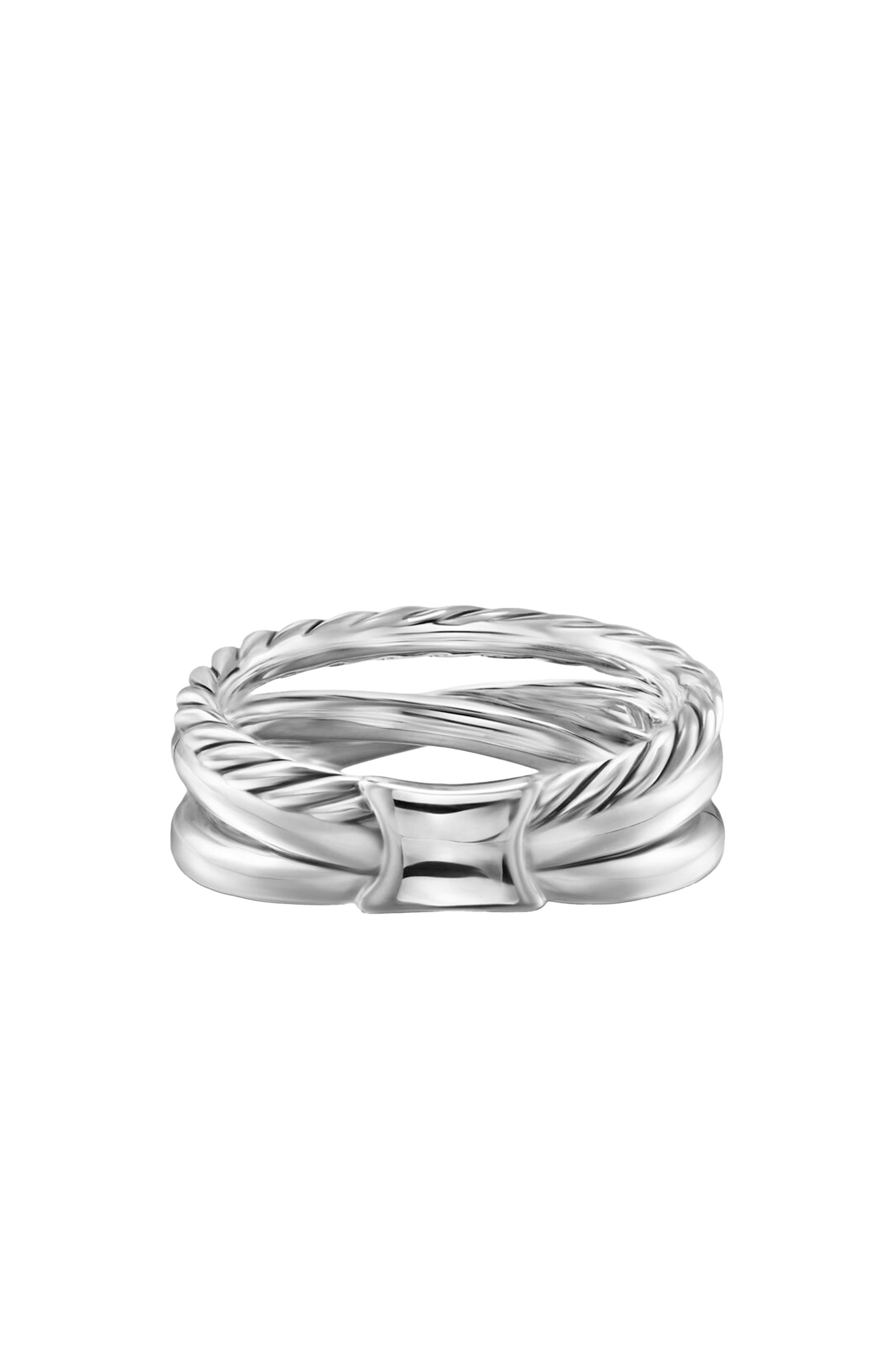 Crossover Three Row Ring, Sterling Silver with 18K Yellow Gold  Diamonds