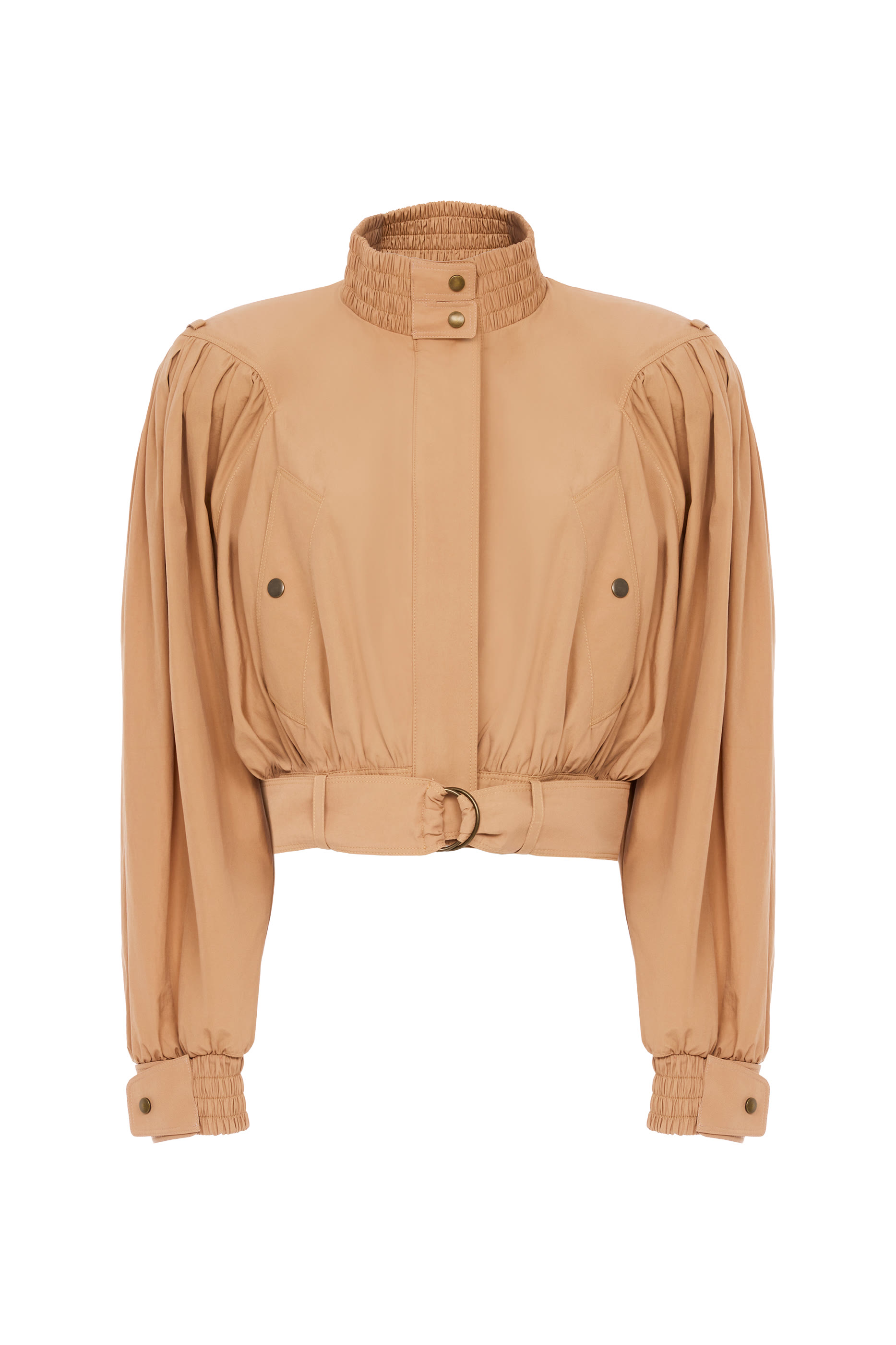 Gathered Cropped Jacket in Cotton Poplin