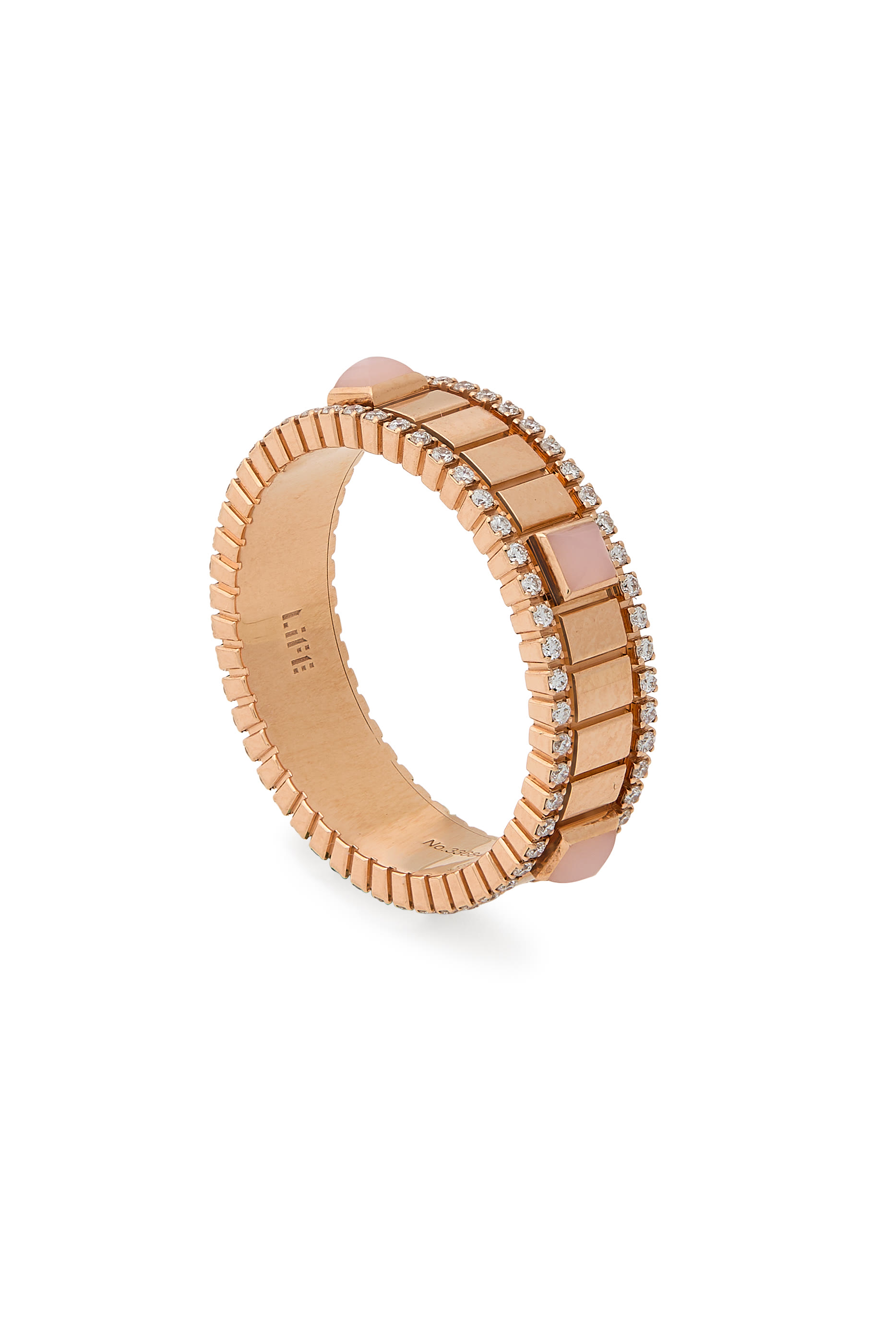 LIFE Ring, 18K Rose Gold, Diamonds  Pink Opal