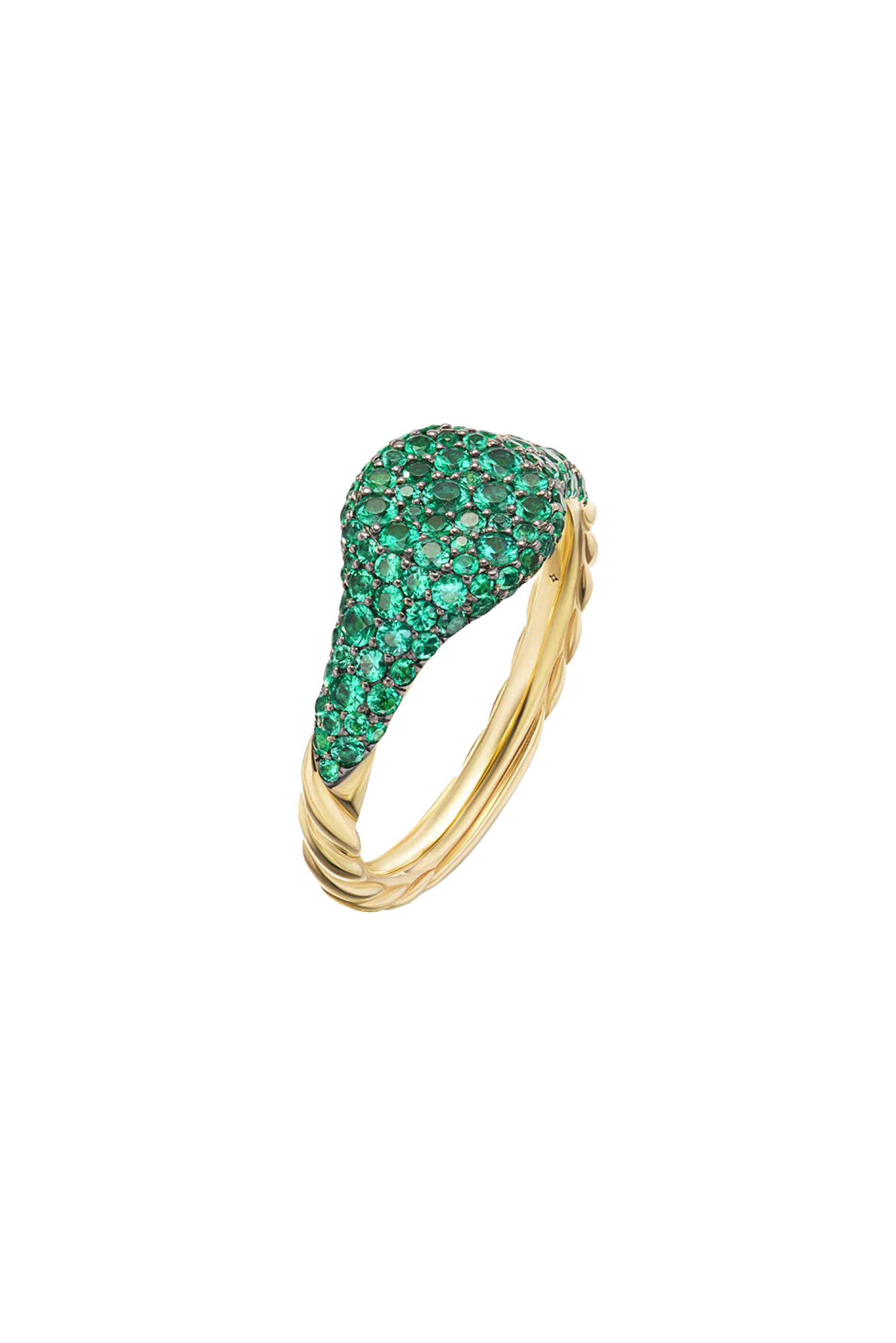 Petite Pav&eacute; Pinky Ring, 18K Yellow Gold  Emeralds